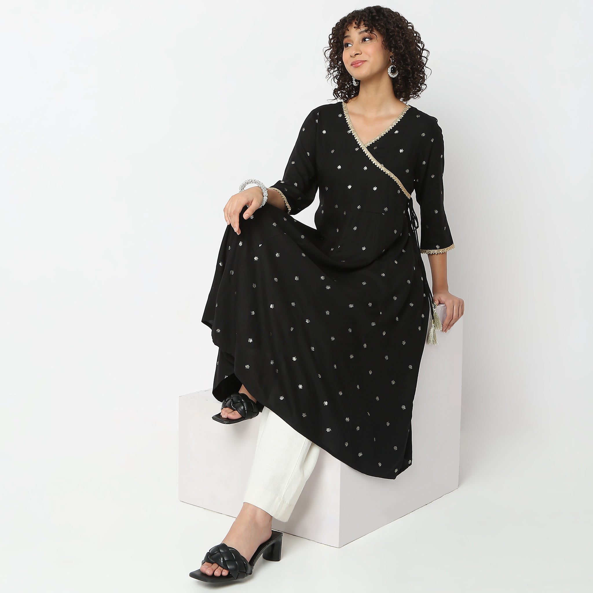 Flare Fit Printed V-Neck Kurta