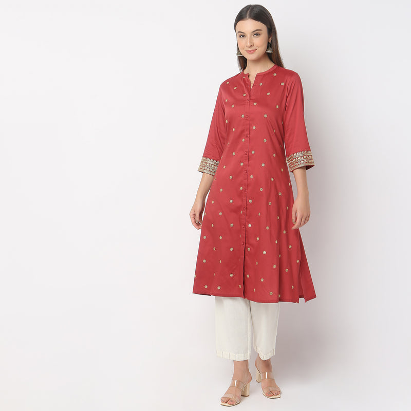 Flare Fit Embroidered Kurta