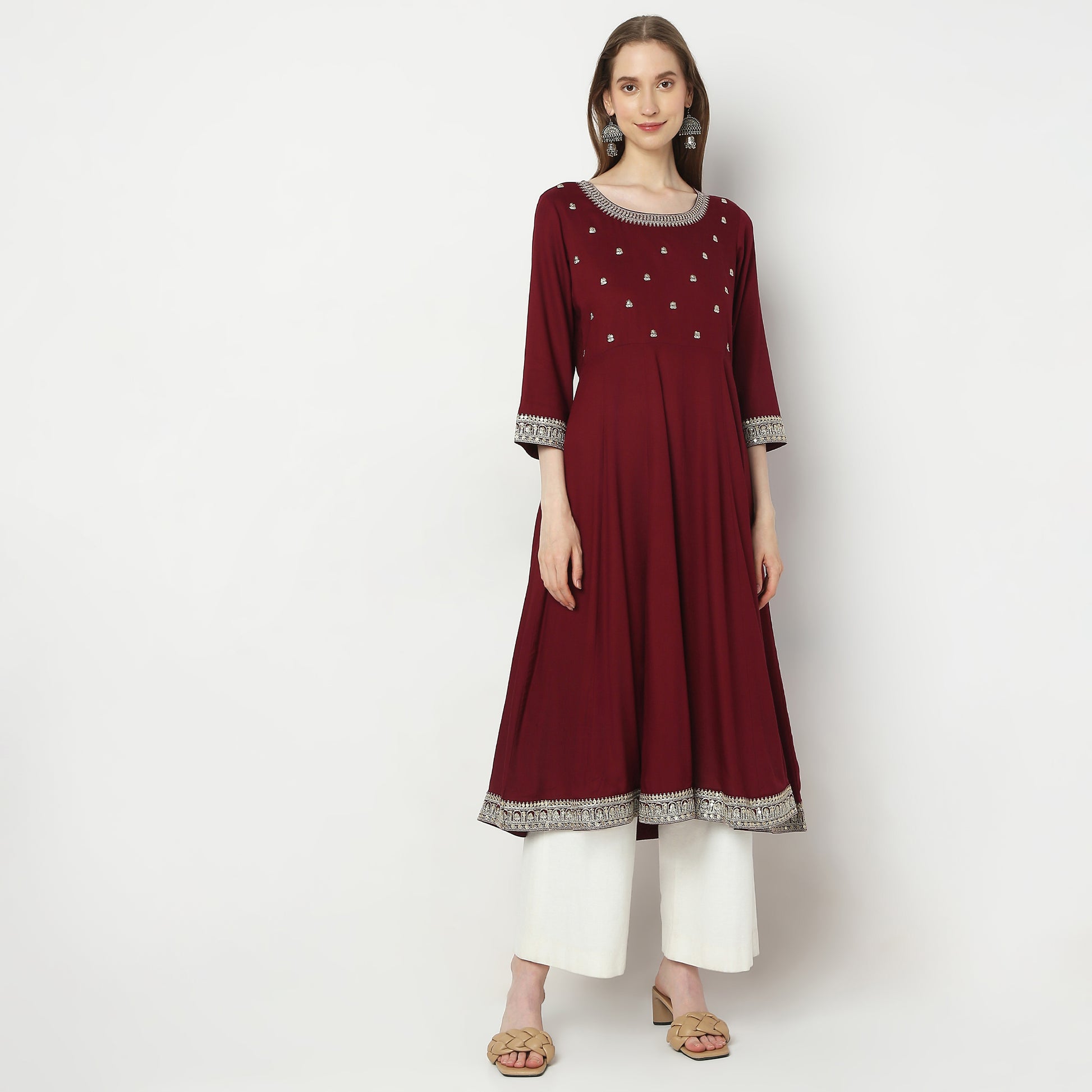 Flare Fit Embellished Kurta