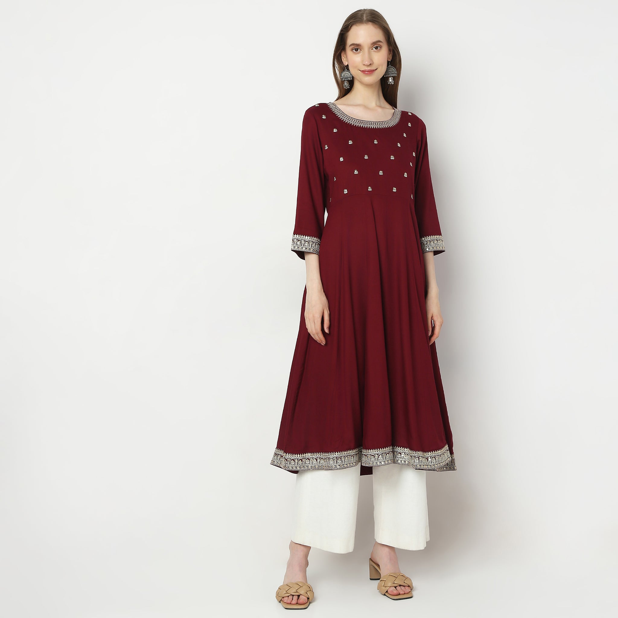 Flare Fit Embellished Kurta