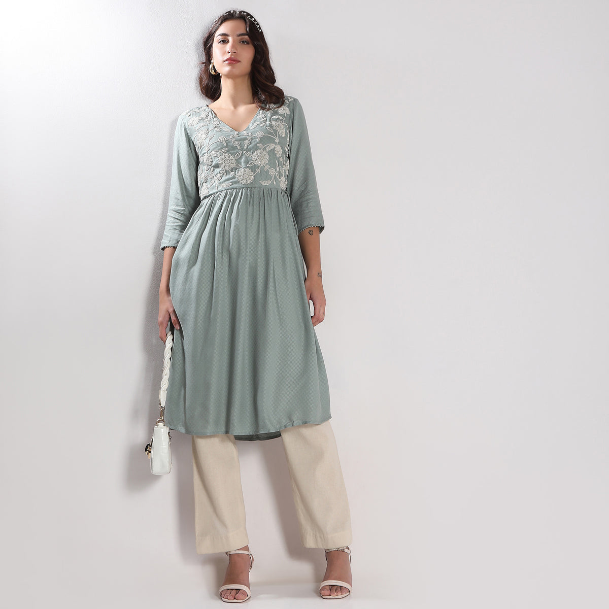 Flare Fit Embroidered Kurta