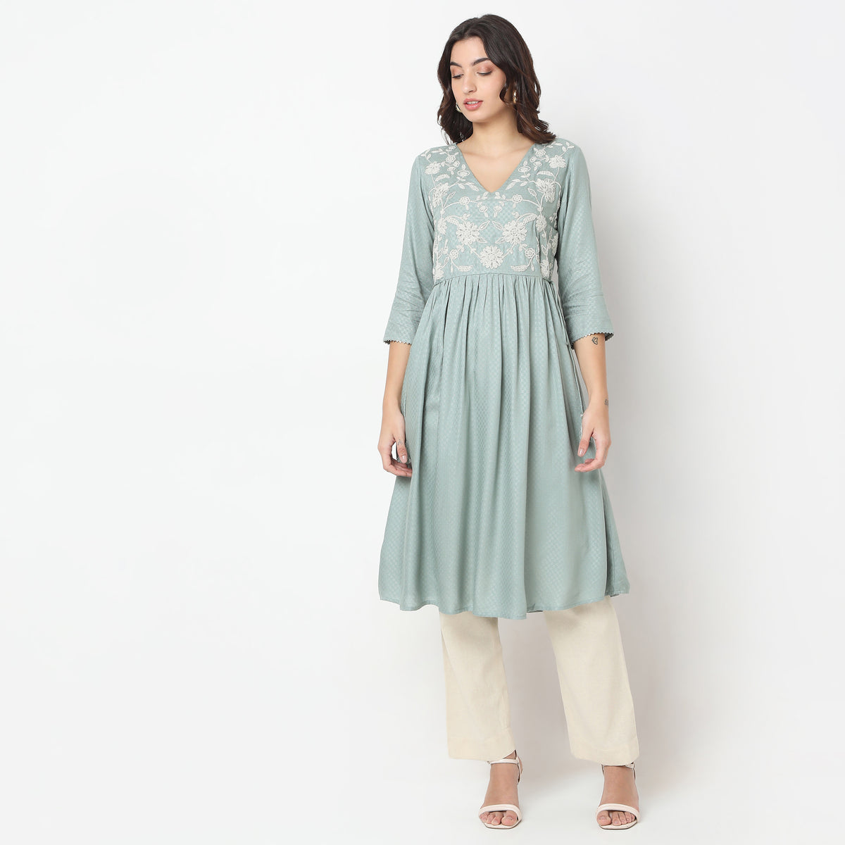 Flare Fit Embroidered Kurta