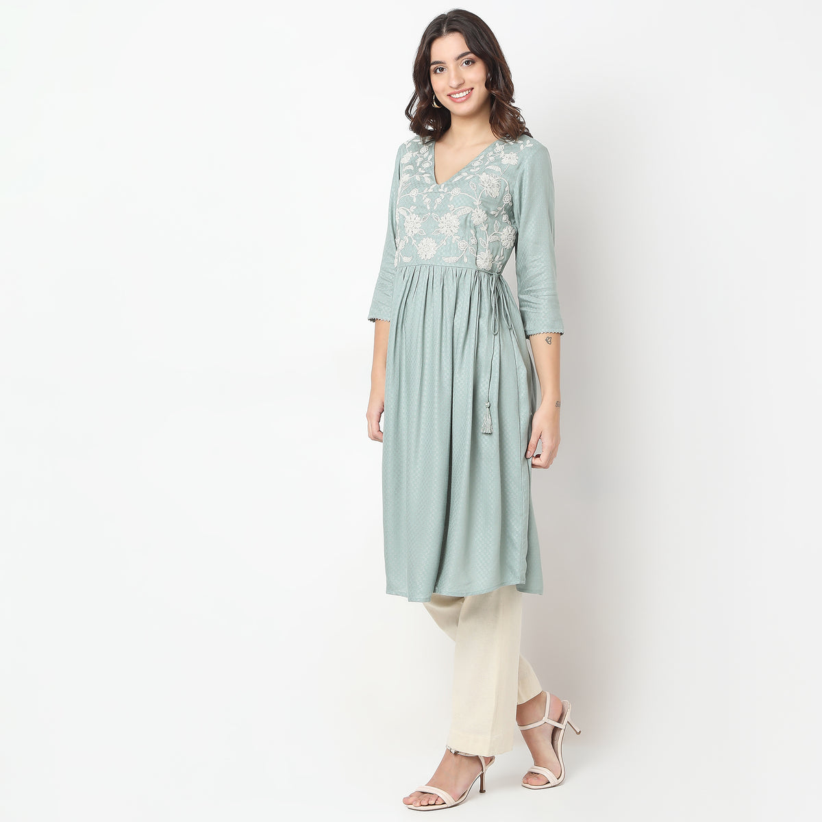 Flare Fit Embroidered Kurta