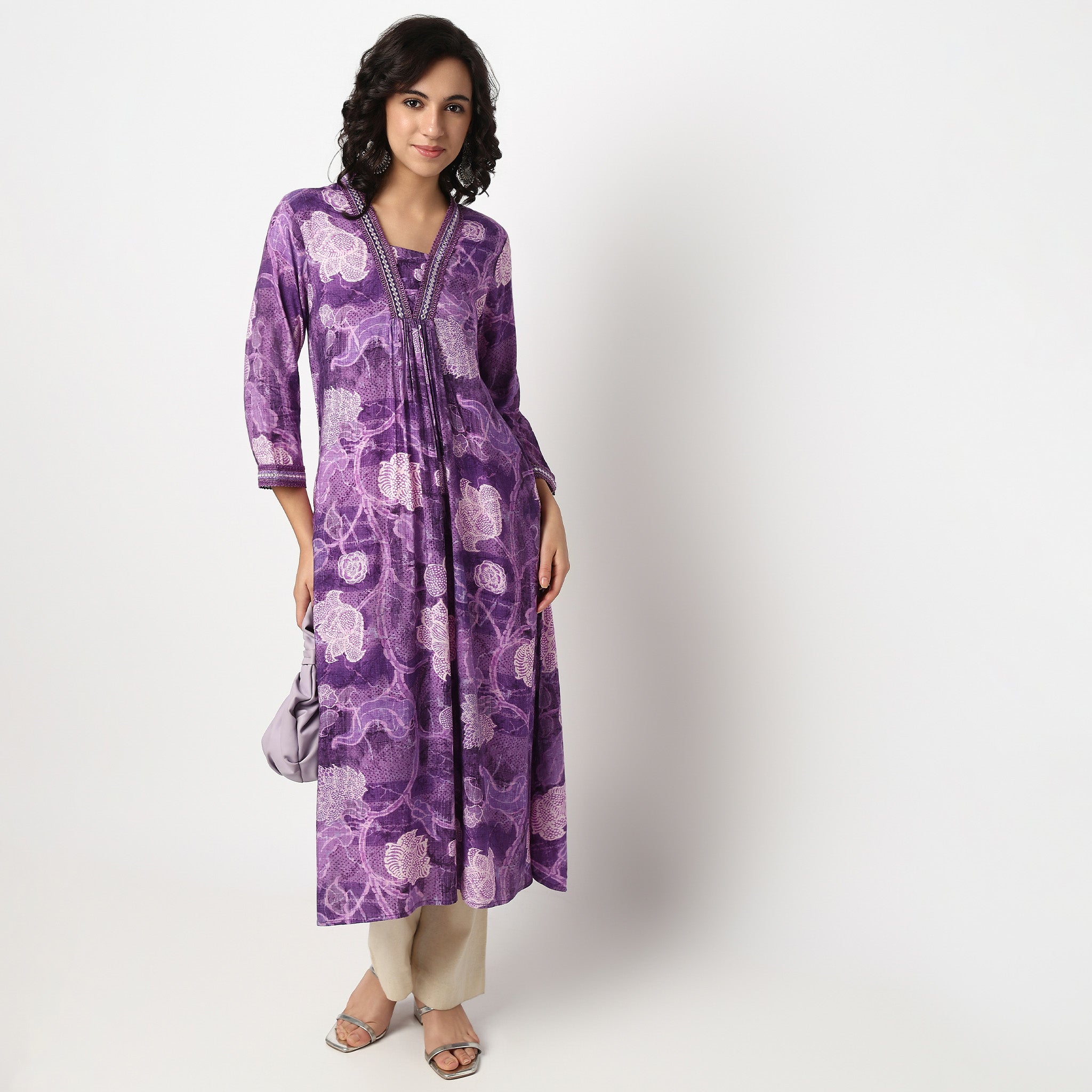 Buy Women Flare Fit Printed Three-Fourth Sleeve Kurta  - Style Union