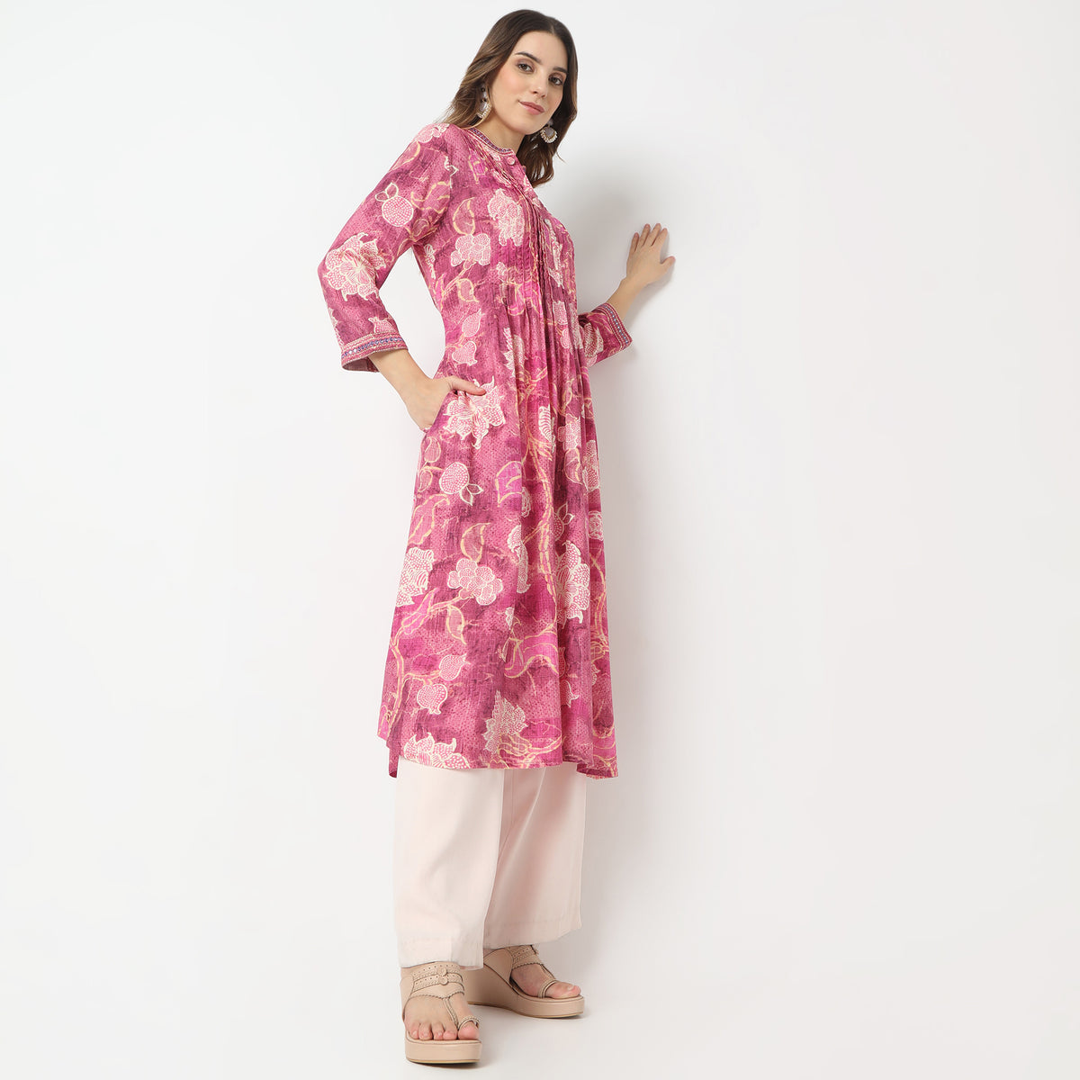 Flare Fit Printed Band Neck Kurta