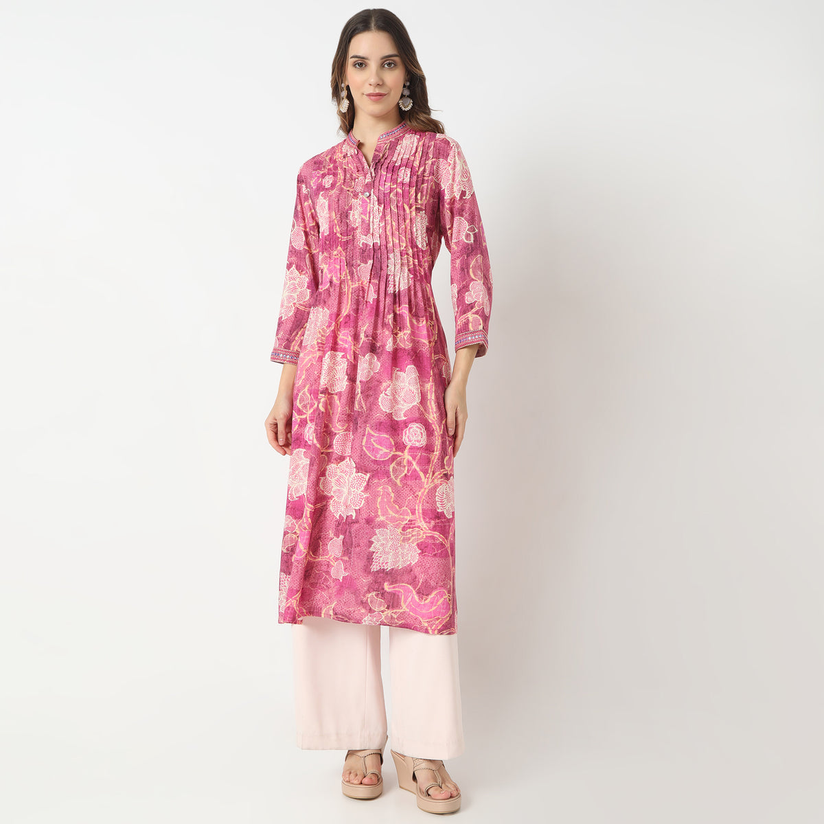 Flare Fit Printed Band Neck Kurta