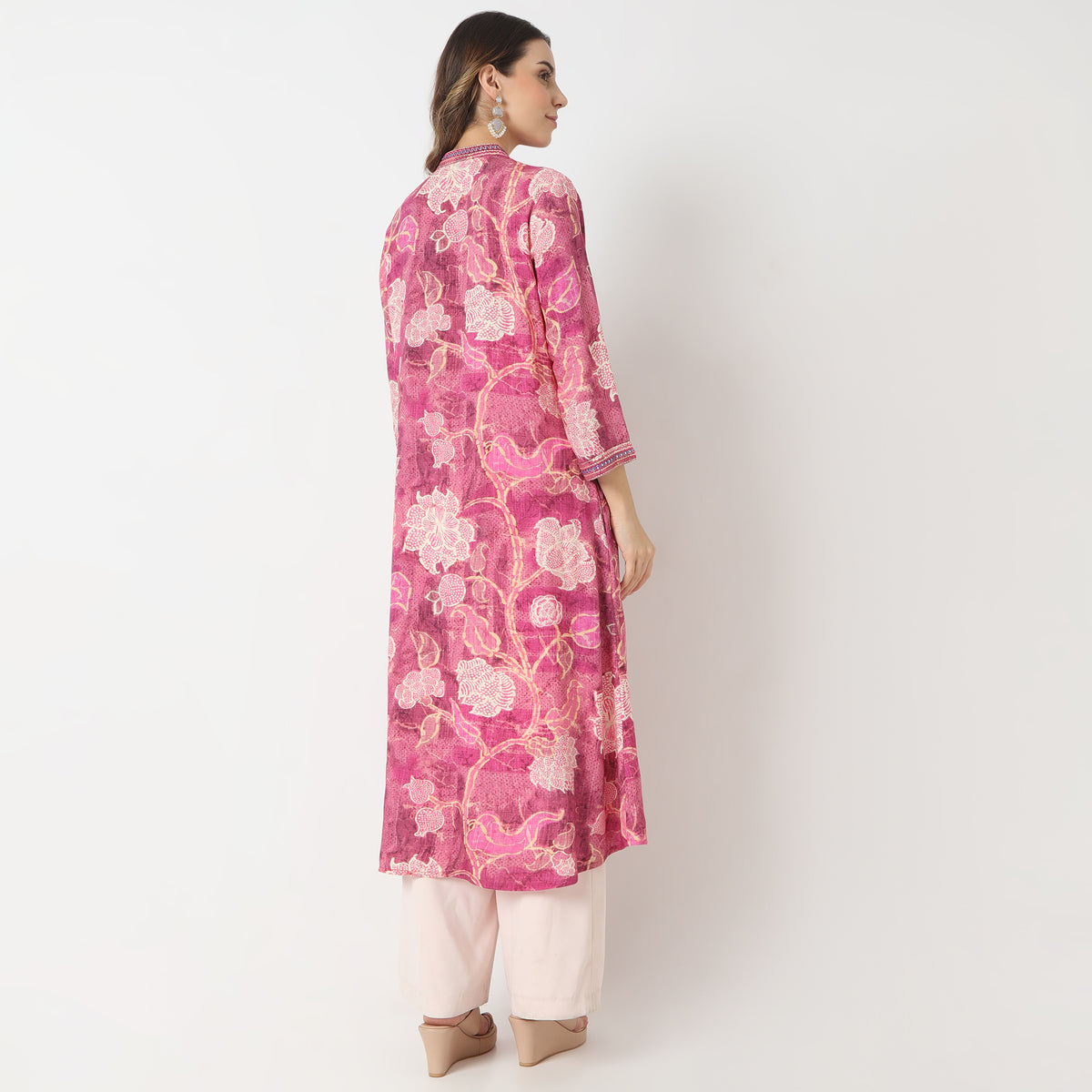 Flare Fit Printed Band Neck Kurta