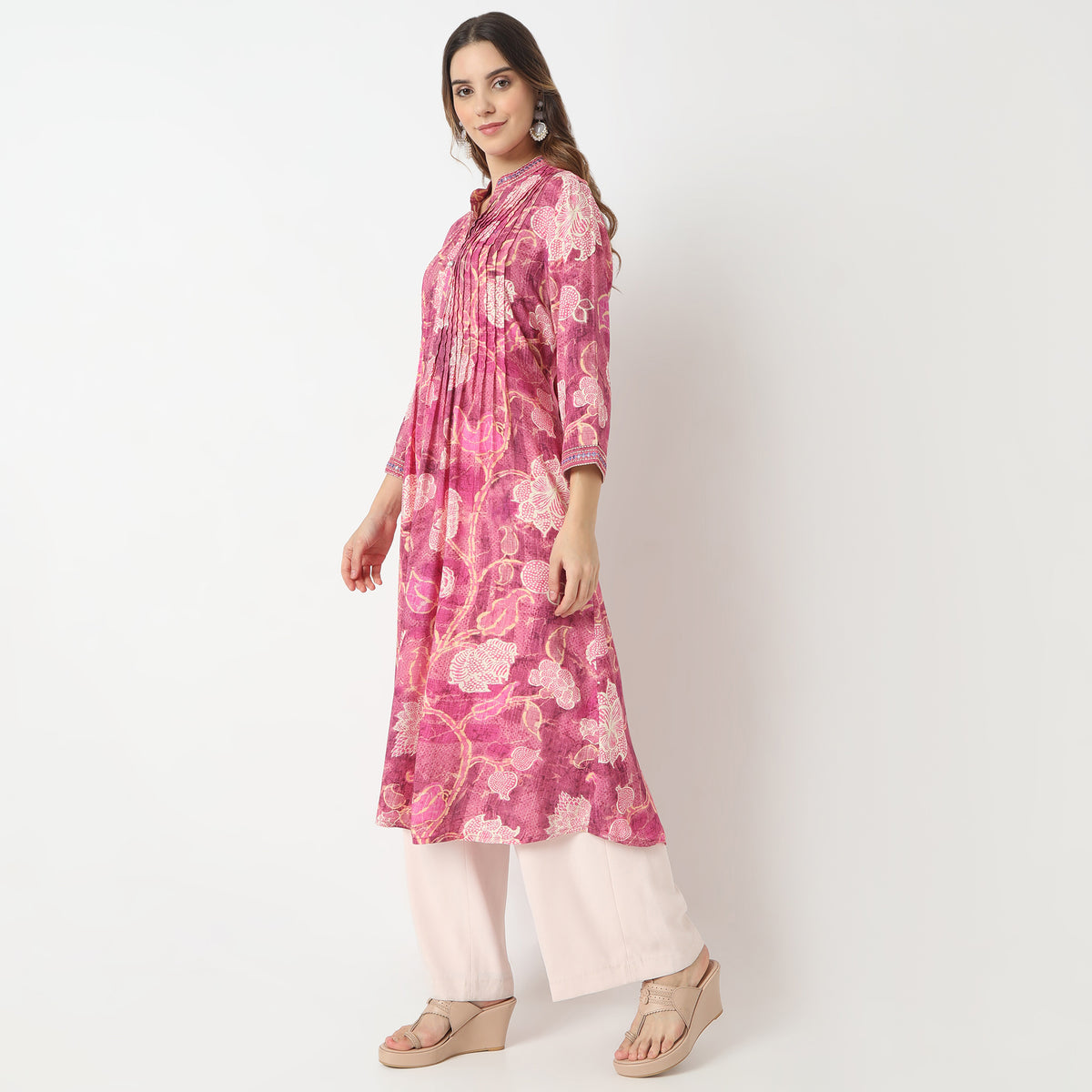 Flare Fit Printed Band Neck Kurta