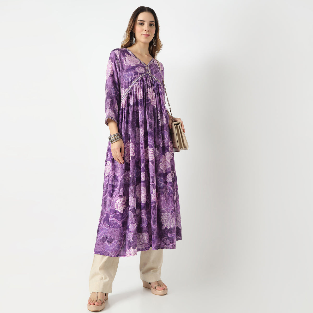 Flare Fit Printed V-Neck Kurta