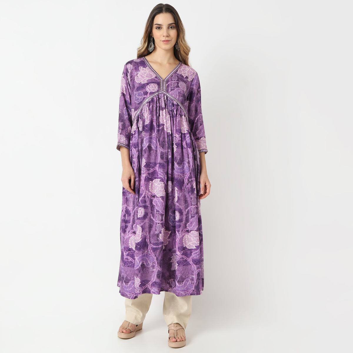 Flare Fit Printed V-Neck Kurta