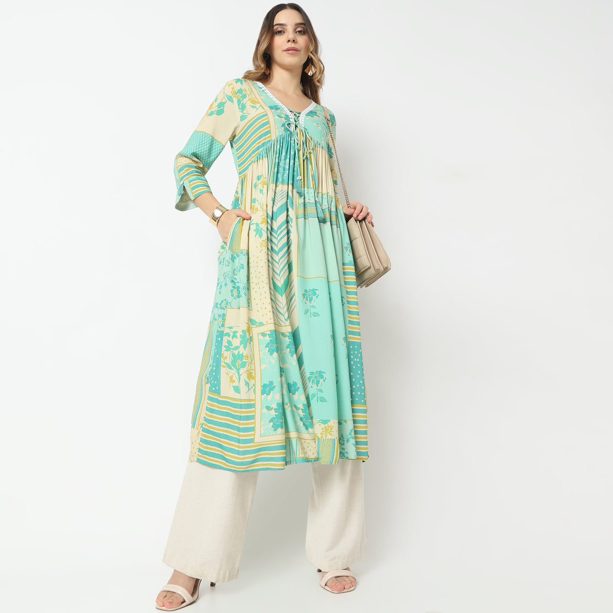 Flare Fit Printed V-Neck Kurta