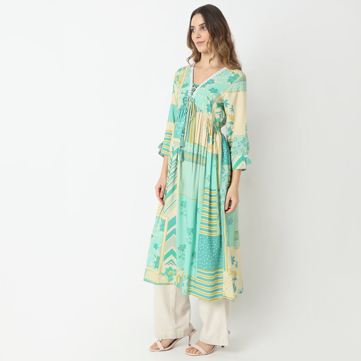 Flare Fit Printed V-Neck Kurta