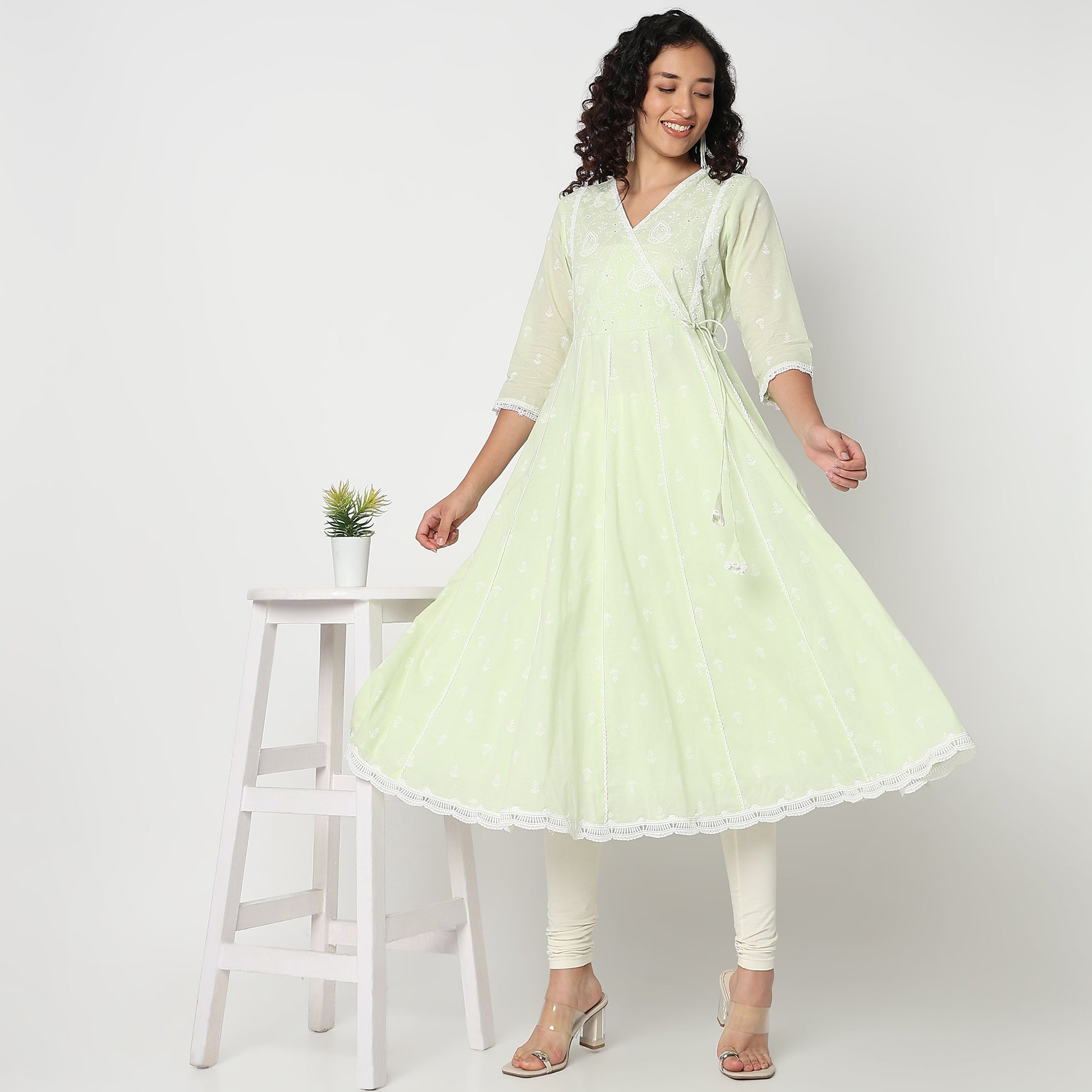 Flare Fit V-Neck Printed Kurta 