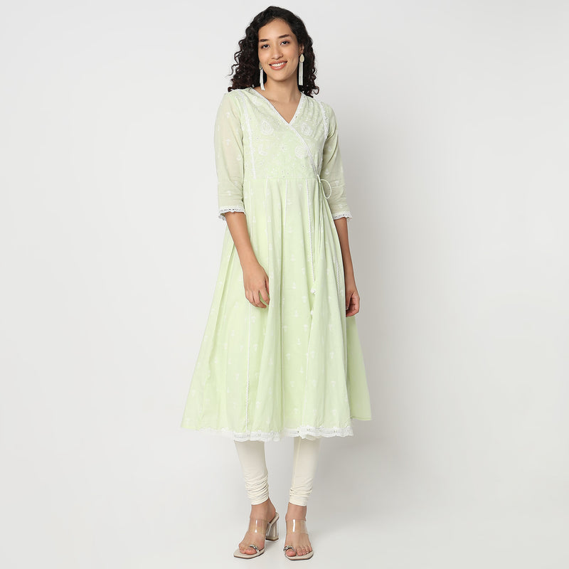 Flare Fit V-Neck Printed Kurta 