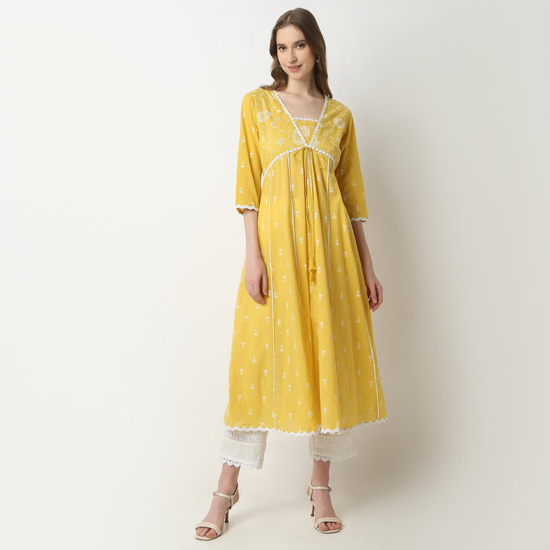 Flare Fit Printed V-Neck Kurta