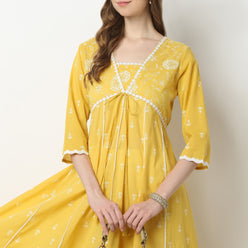 Flare Fit Printed V-Neck Kurta