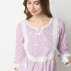 Flare Fit Printed Round Neck Kurta