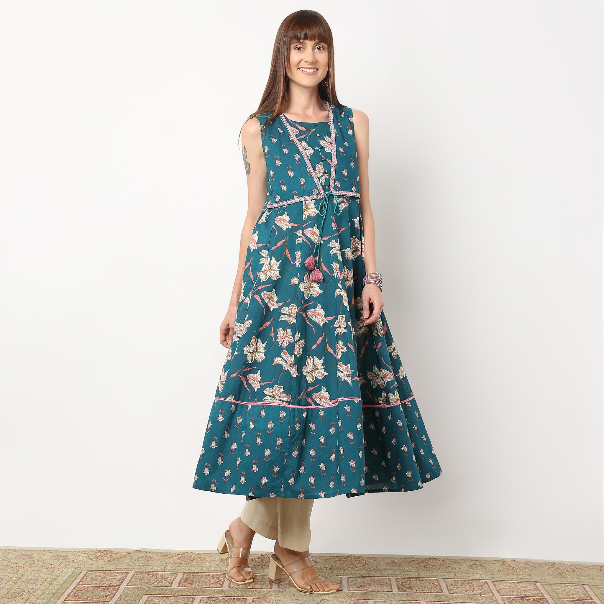 A-Line Printed Sleeveless Flared Kurta