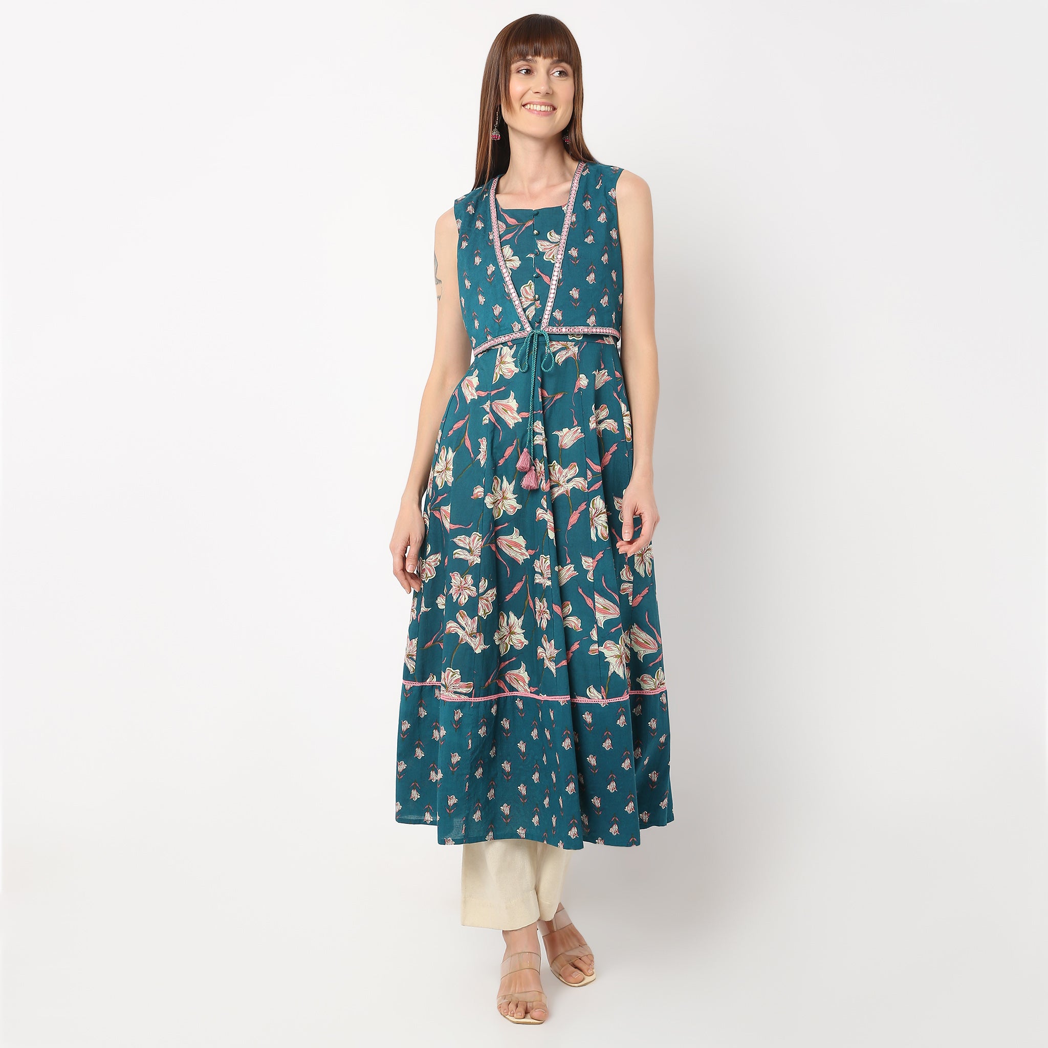 A-Line Printed Sleeveless Flared Kurta