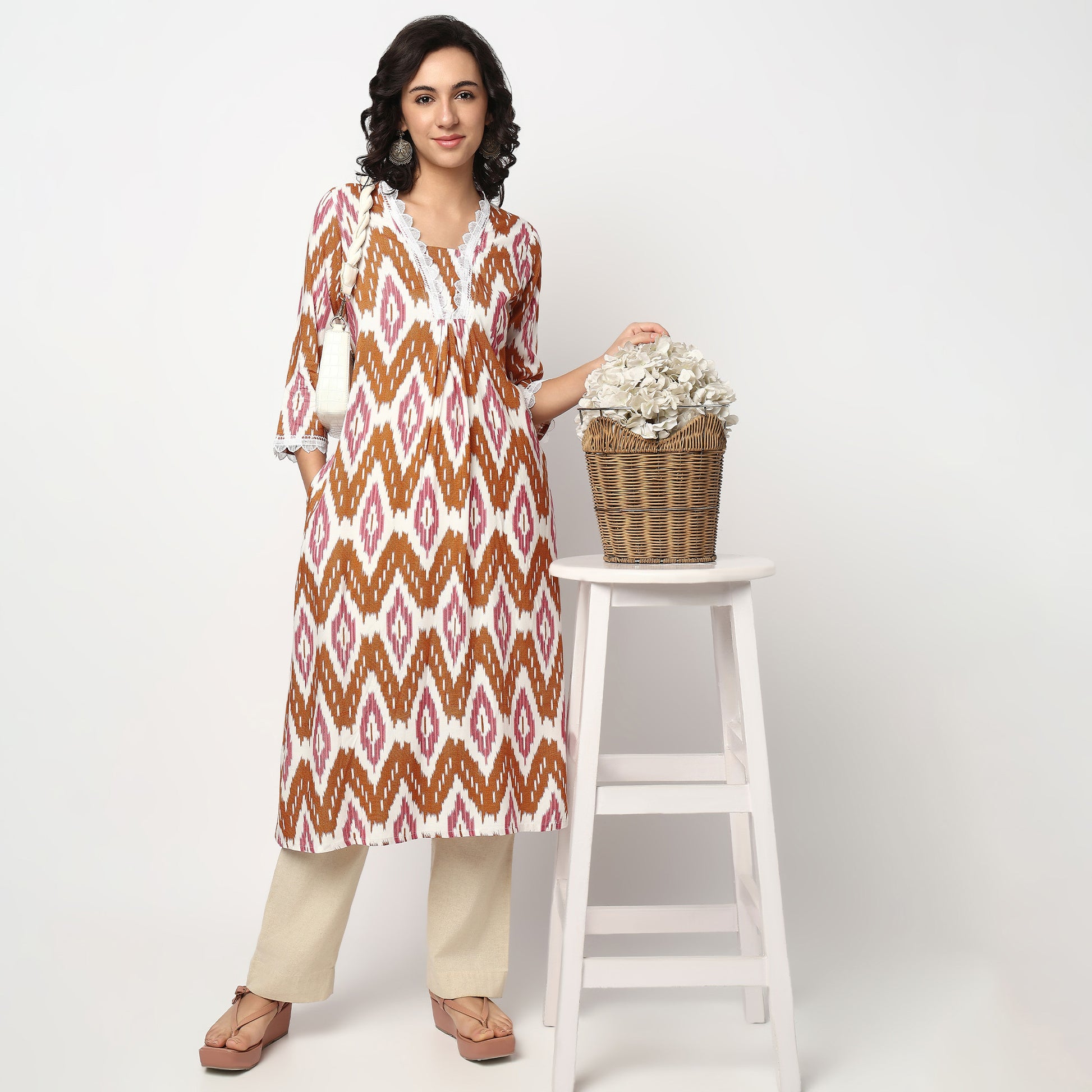 Buy Women Flare Fit Printed Three-Fourth Sleeve Kurta  - Style Union