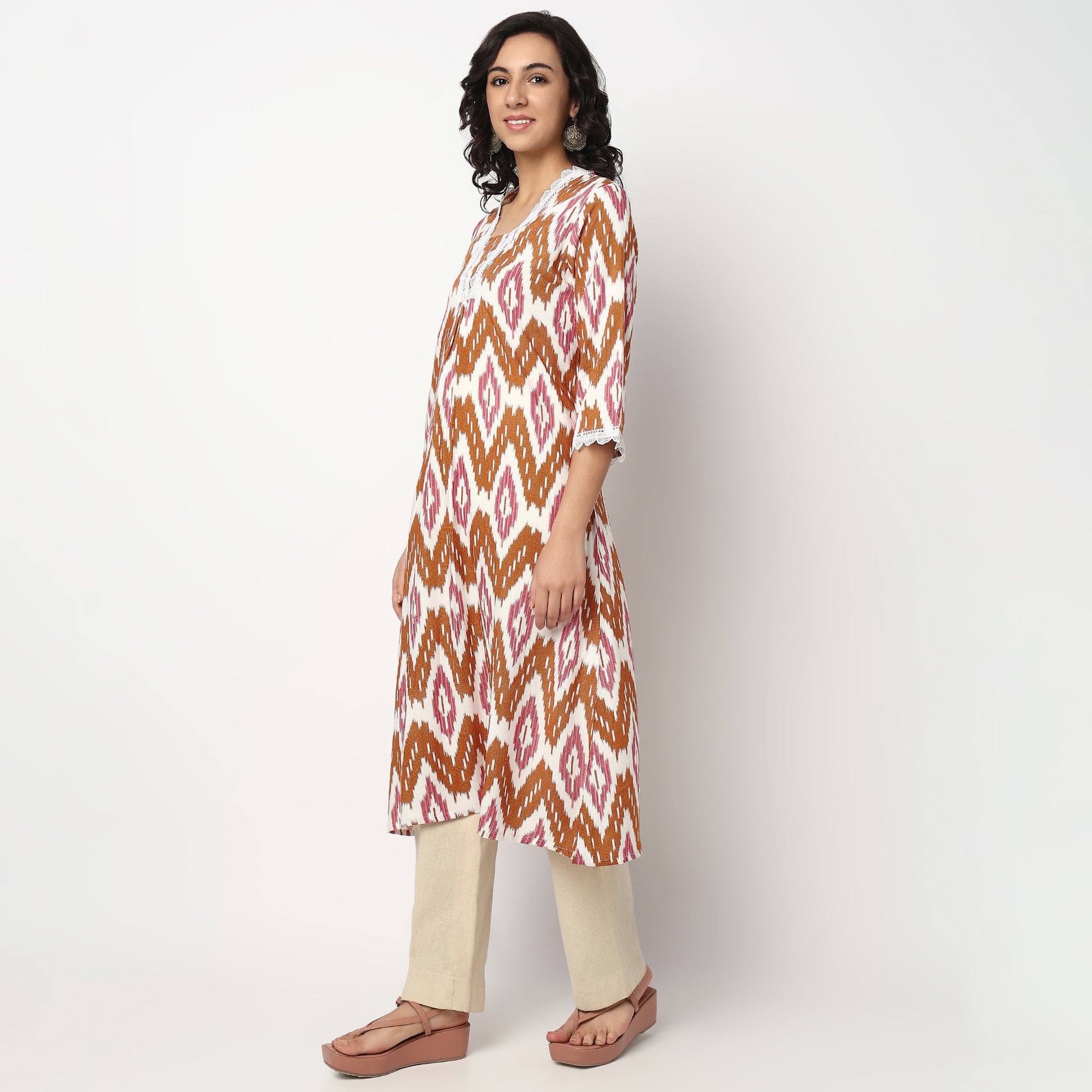 Buy Women Flare Fit Printed Three-Fourth Sleeve Kurta  - Style Union