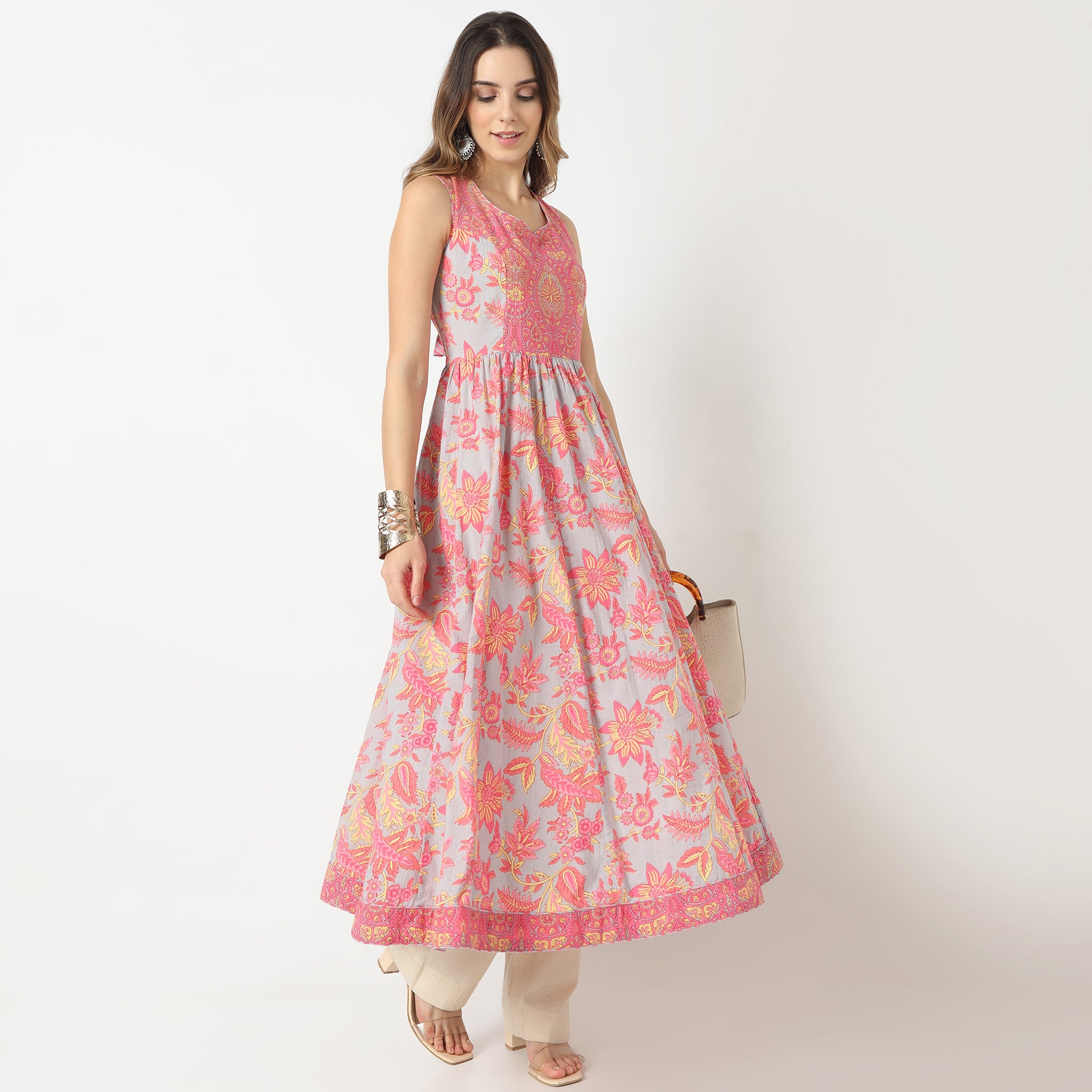 Flare Fit Printed Sweatheart Neck Kurta