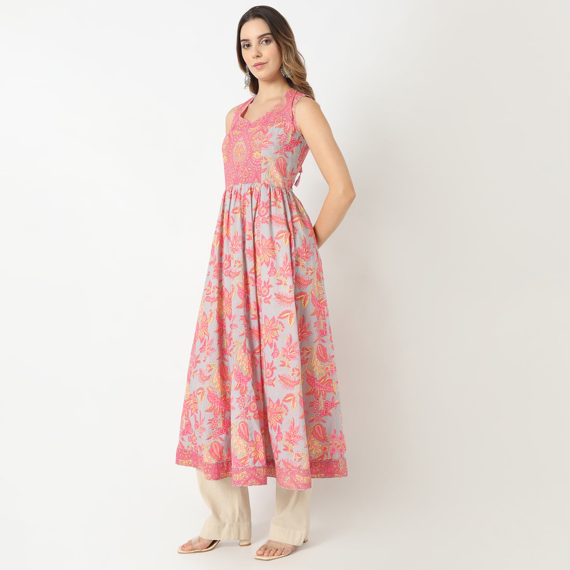 Flare Fit Printed Sweatheart Neck Kurta