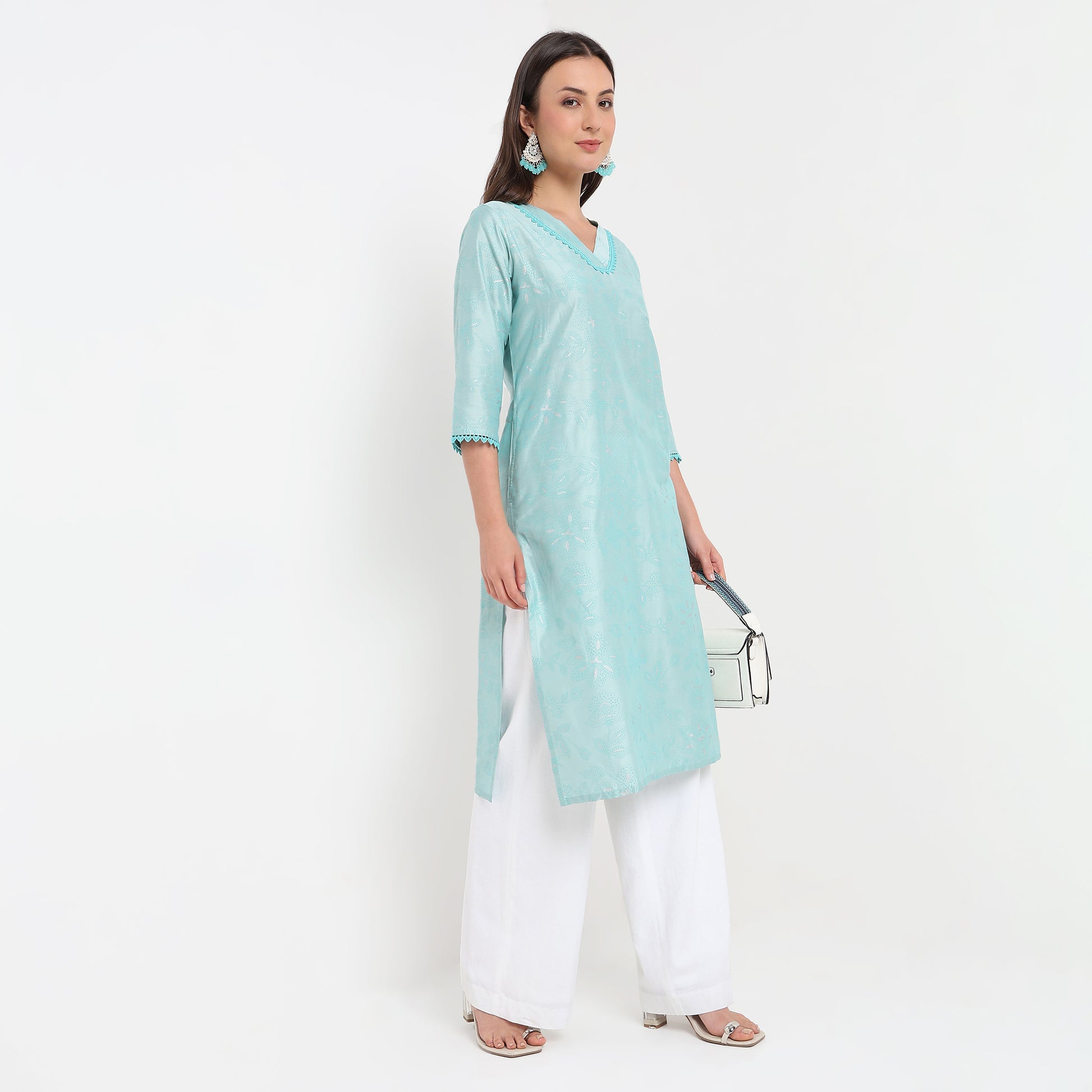 Flare Fit V-Neck Printed Kurta 