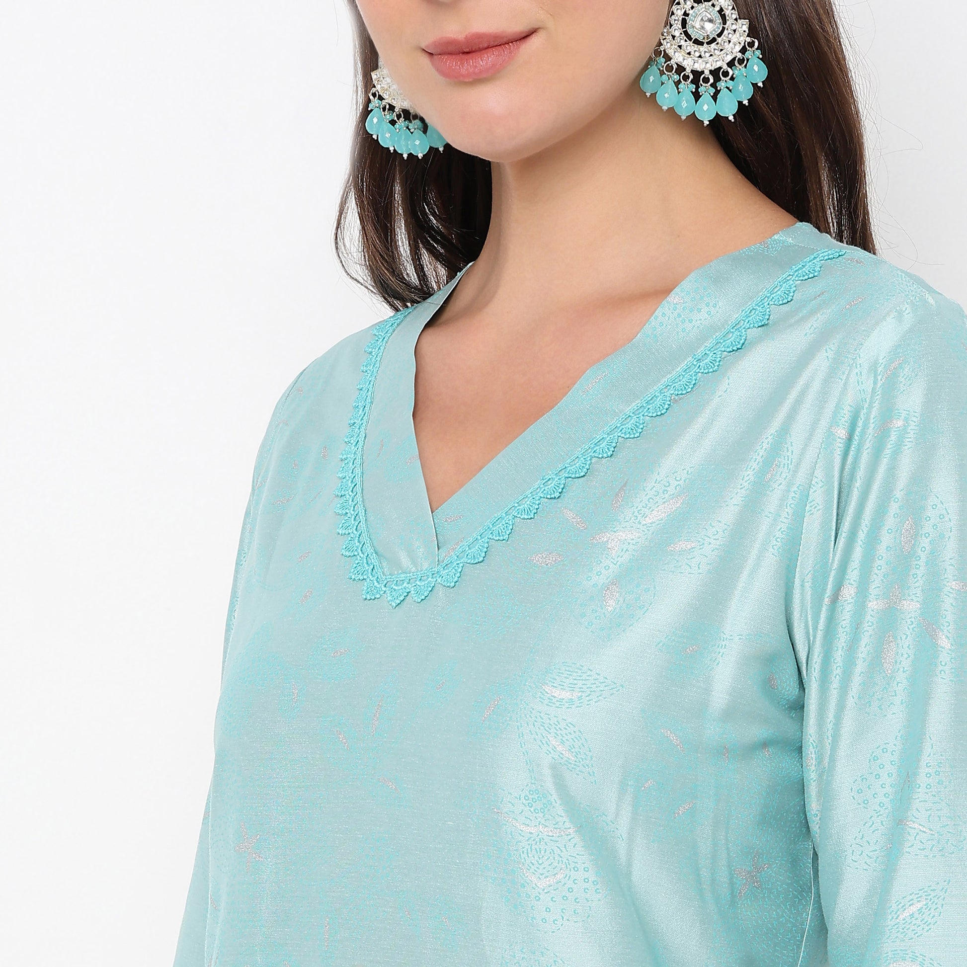 Flare Fit V-Neck Printed Kurta 