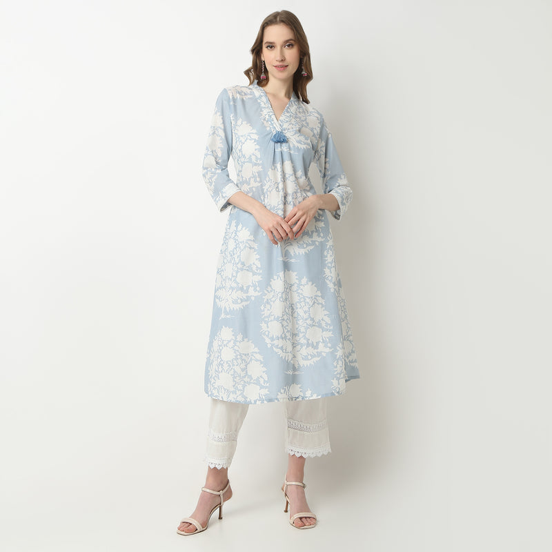 Flare Fit Printed V-Neck Kurta