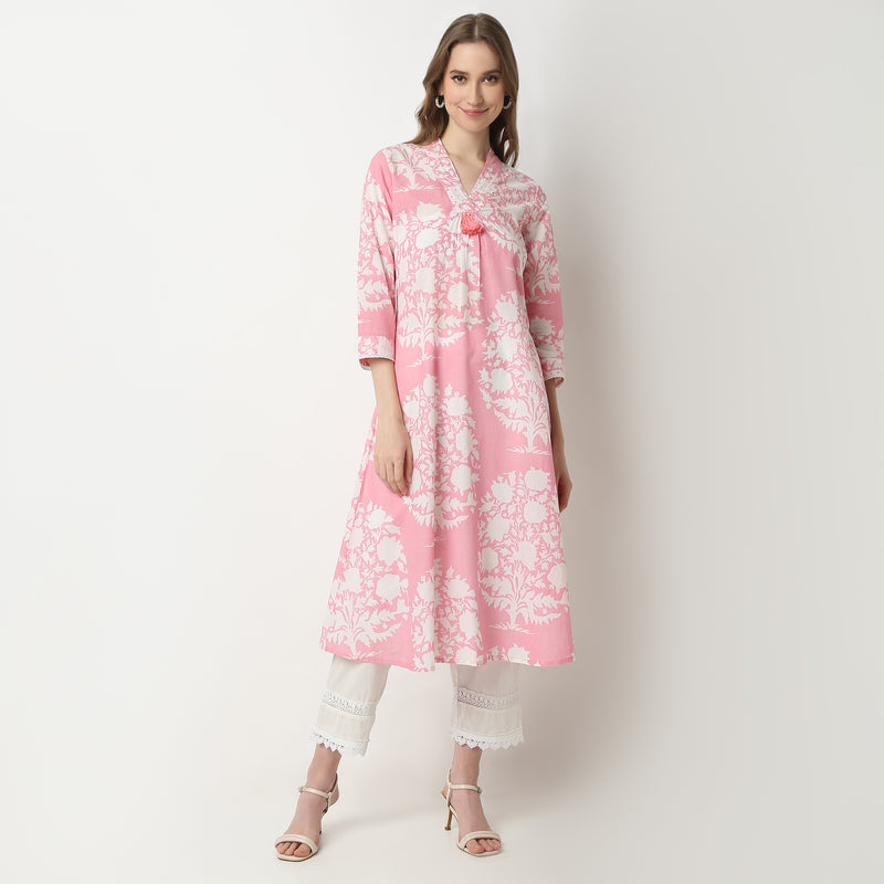 Flare Fit Printed V-Neck Kurta