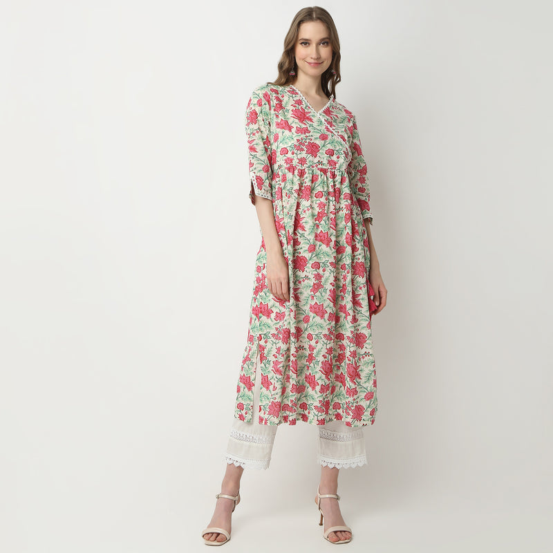 Flare Fit Printed V-Neck Kurta