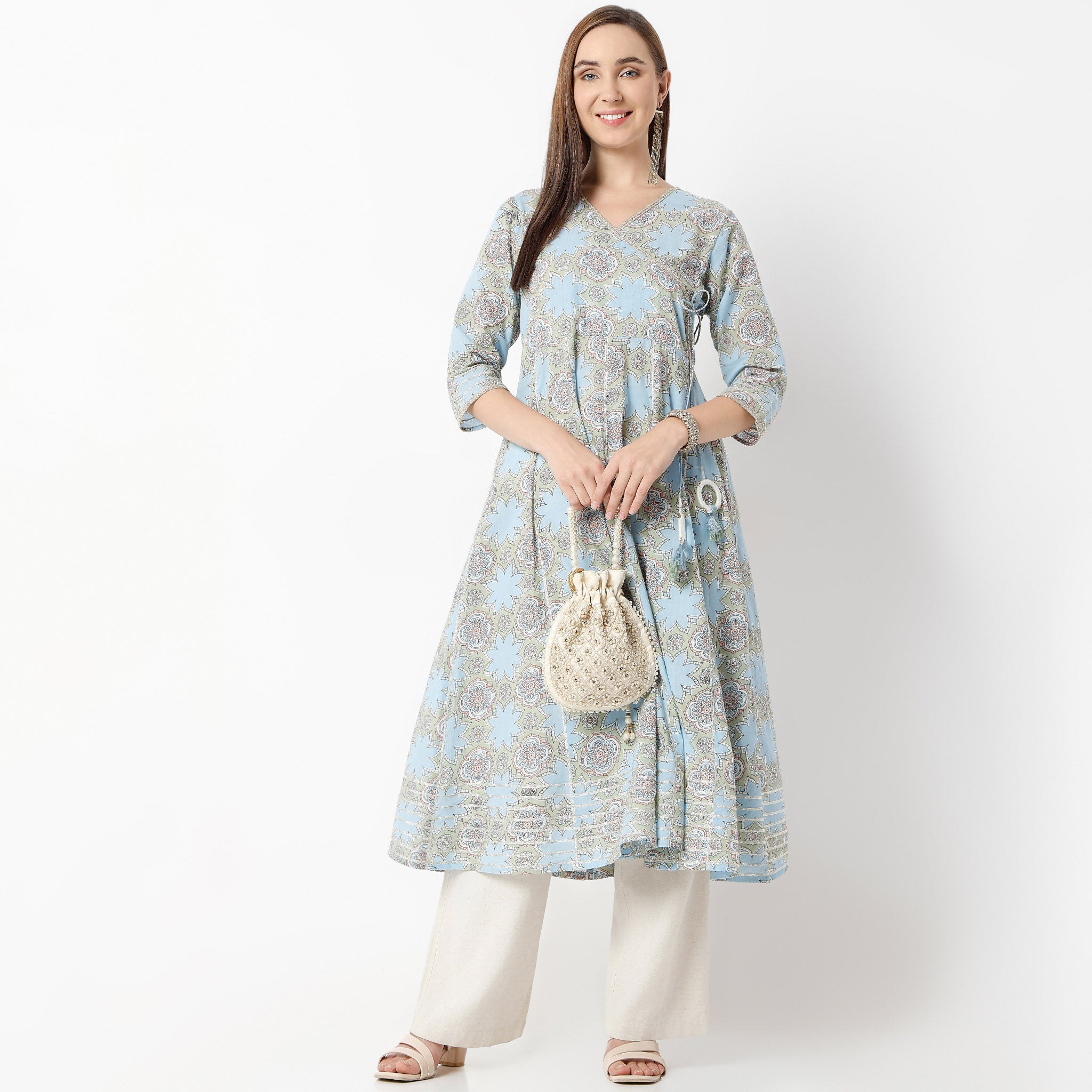 Flare Fit Printed V-Neck Kurta