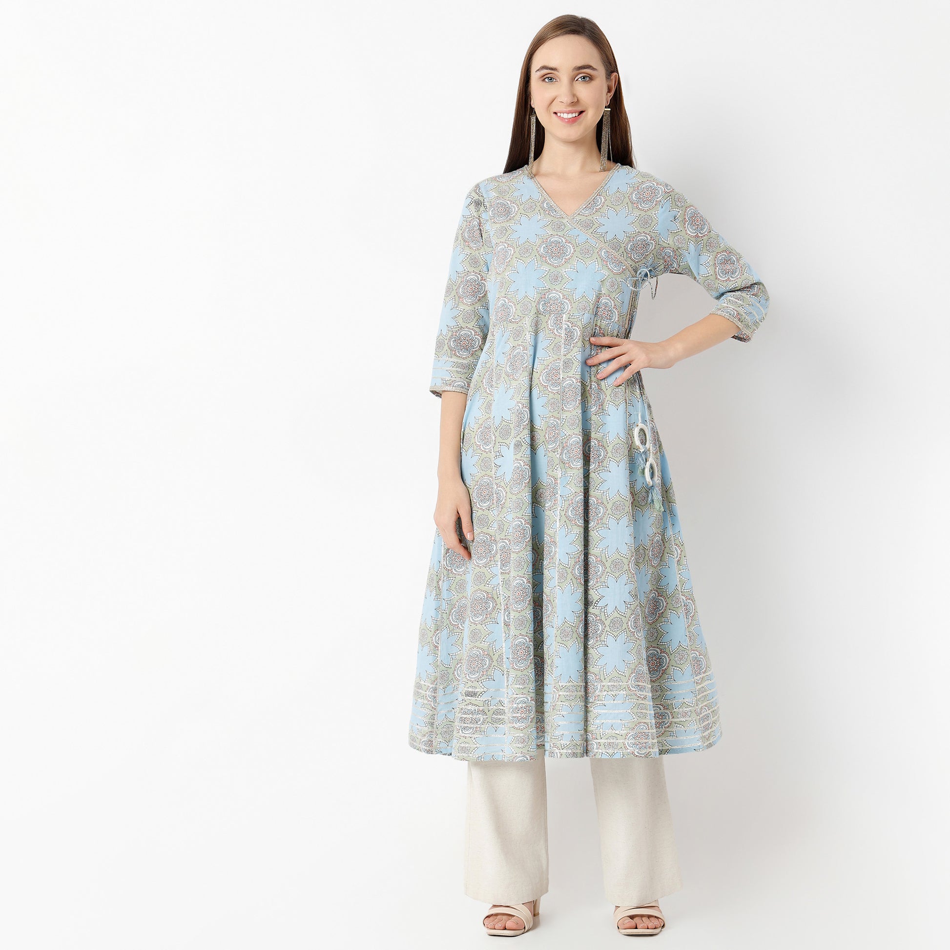 Flare Fit Printed V-Neck Kurta