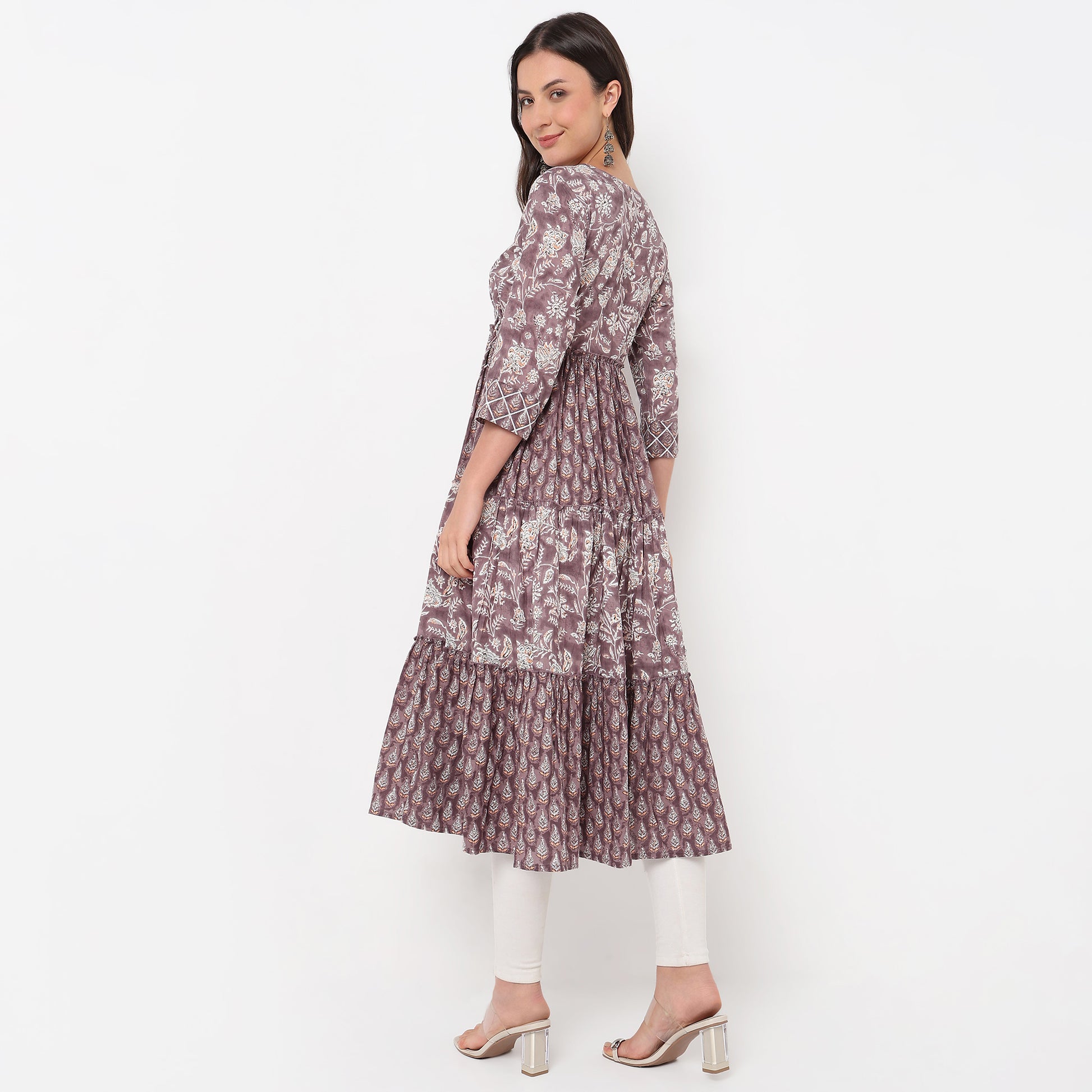 Flare Fit V-Neck Printed Kurta 