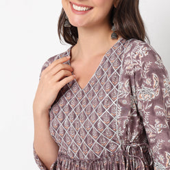 Flare Fit V-Neck Printed Kurta 