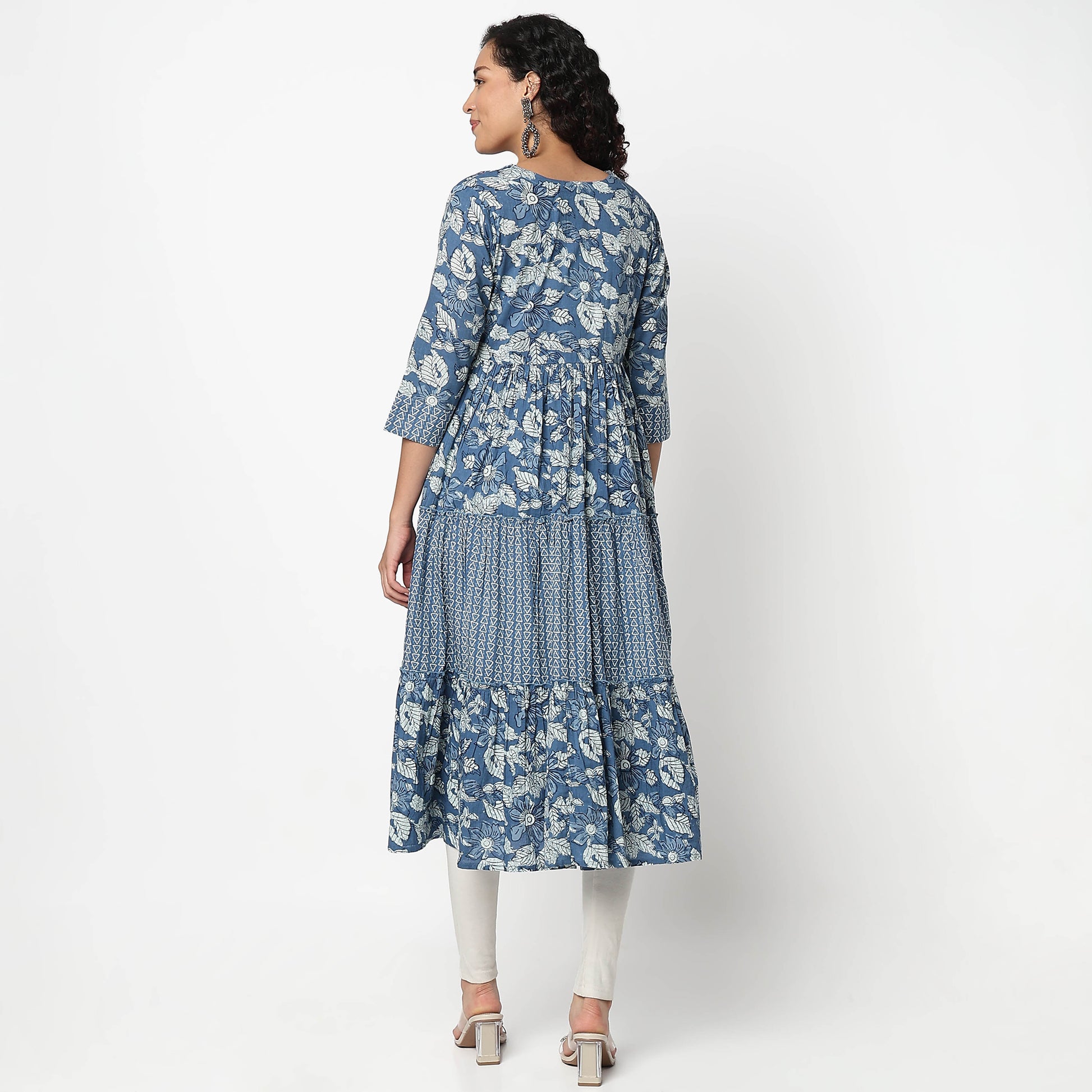 Flare Fit V-Neck Printed Kurta 