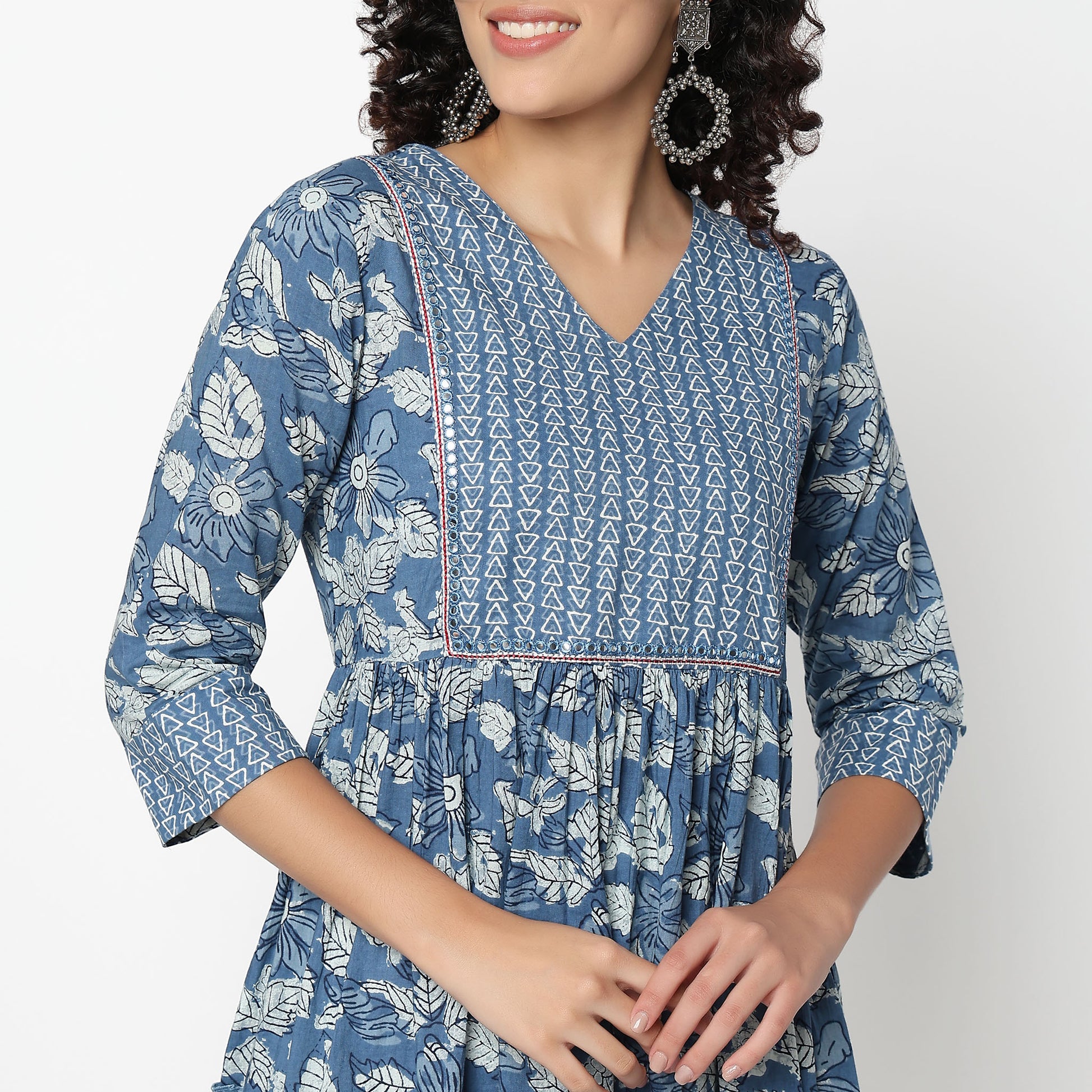 Flare Fit V-Neck Printed Kurta 