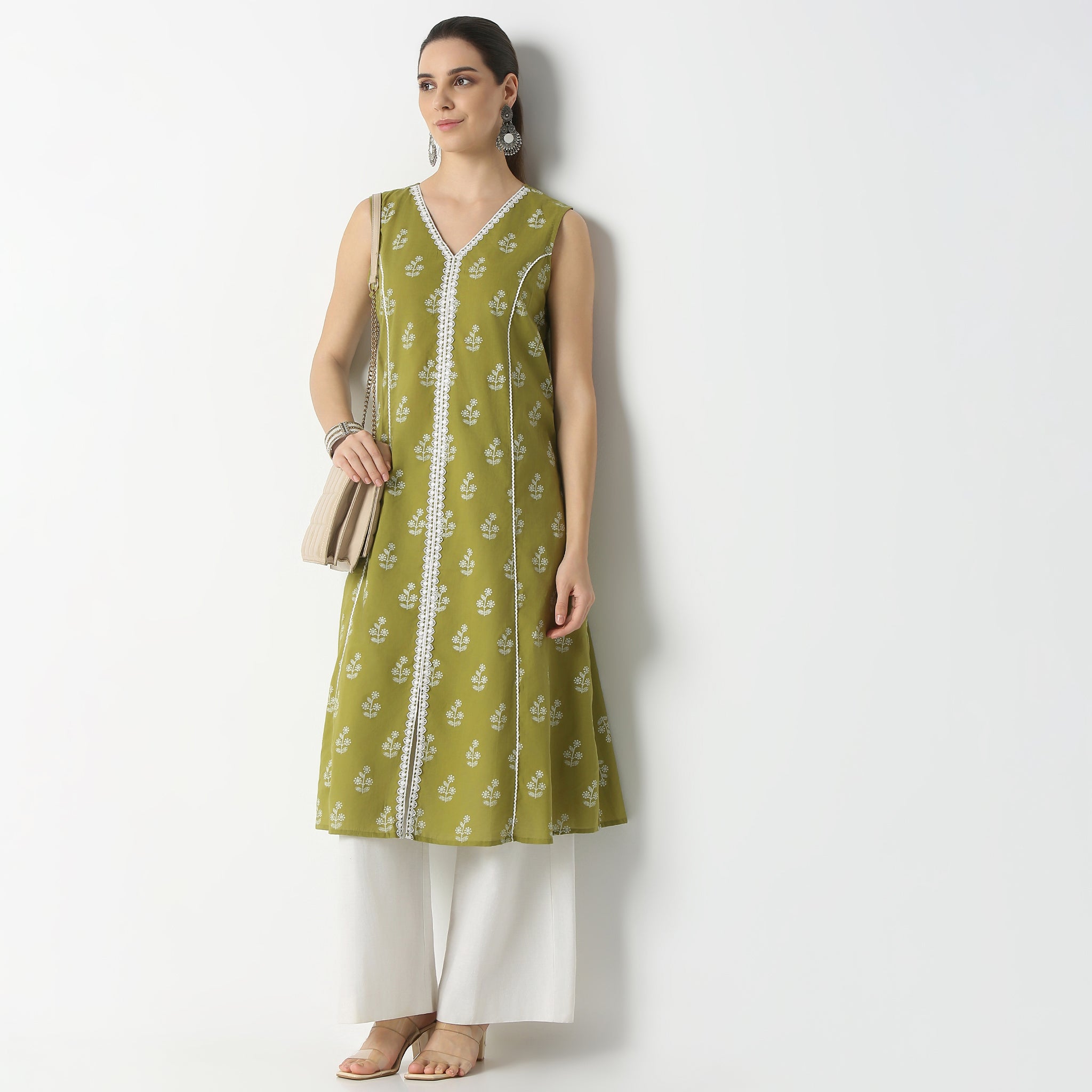 Flare Fit Embroidered Below Knee Kurta
