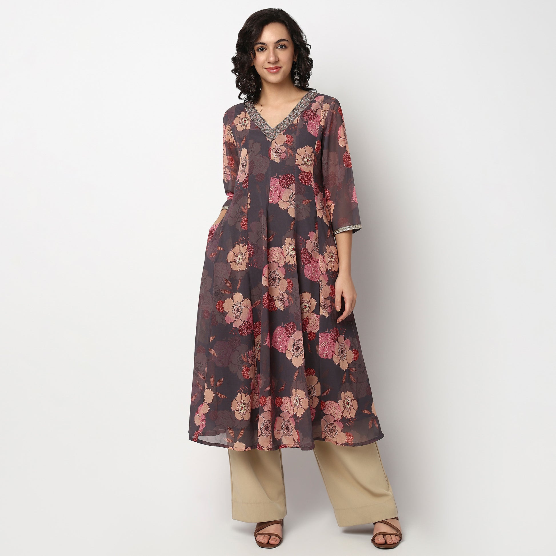 Buy Women Flare Fit Printed Three-Fourth Sleeve Kurta  - Style Union