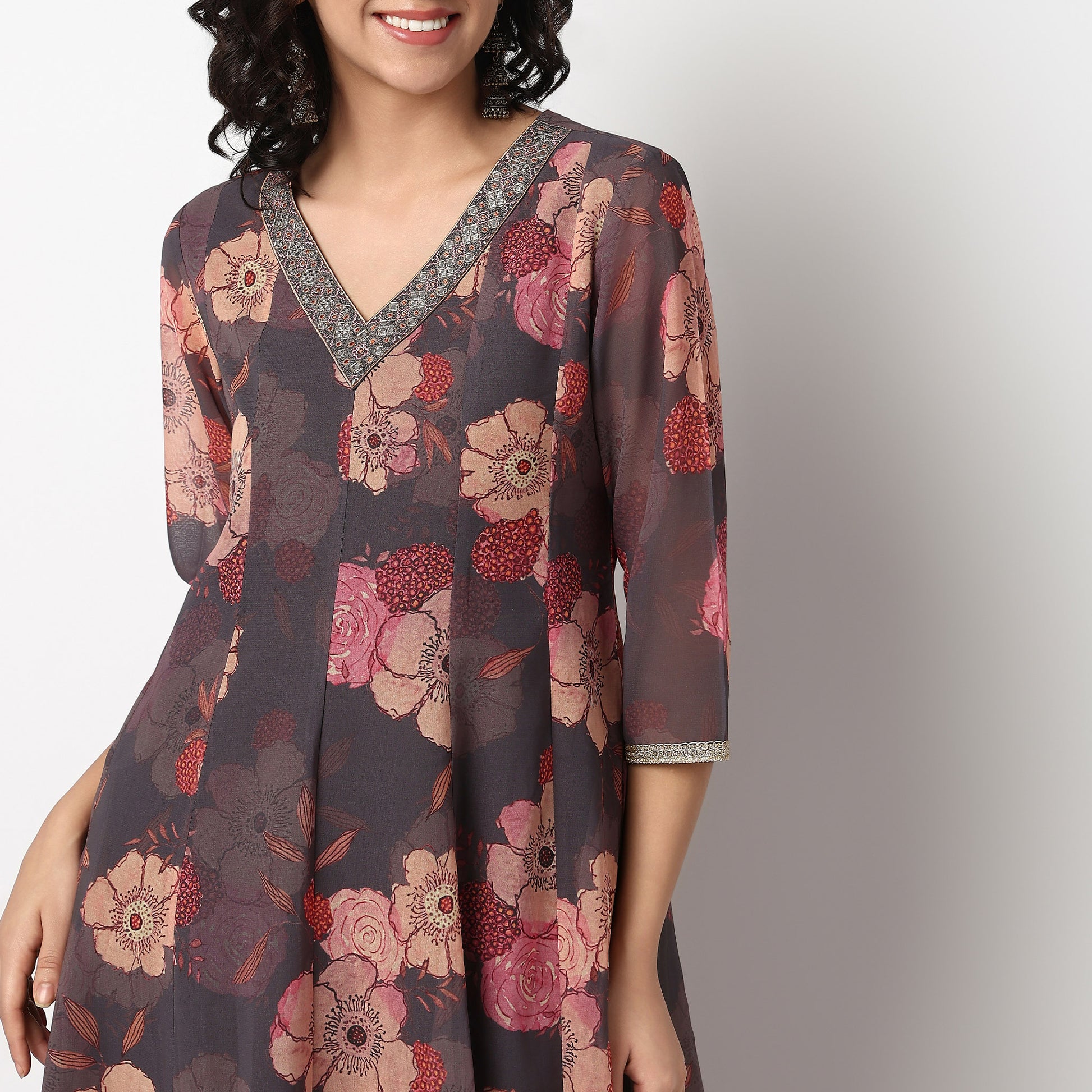 Buy Women Flare Fit Printed Three-Fourth Sleeve Kurta  - Style Union