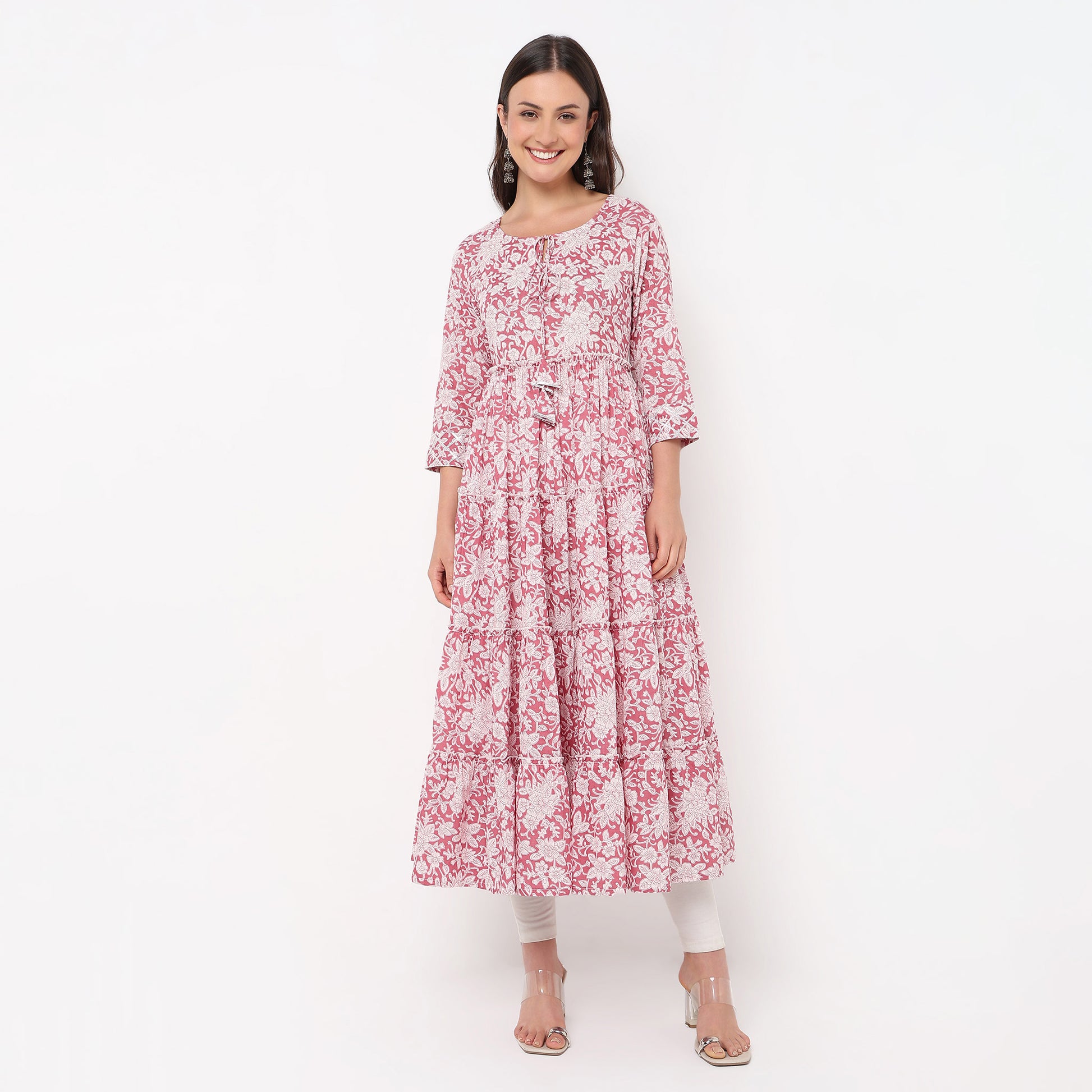 Flare Fit Printed Jacket Style Kurta 
