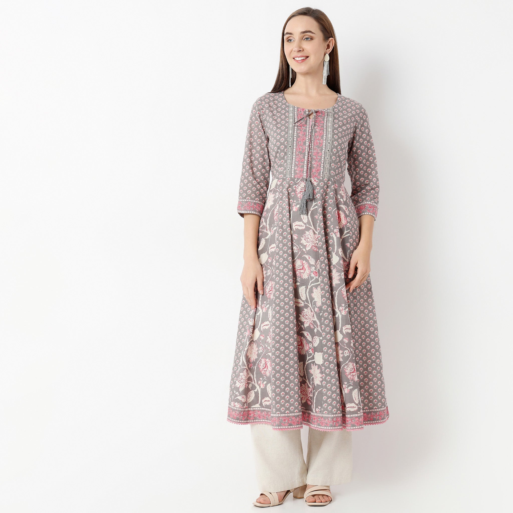 Flare Fit Printed Round Neck Kurta