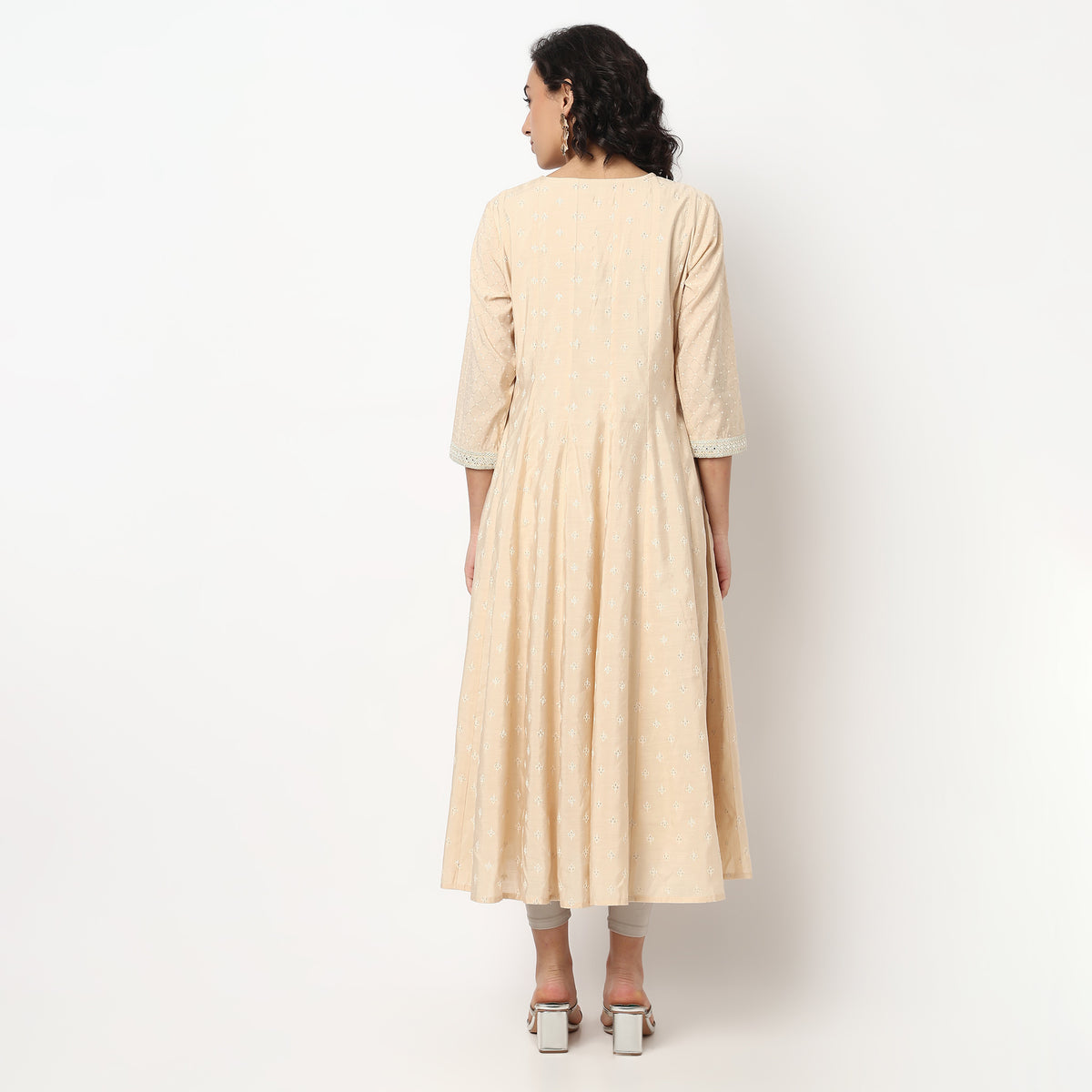 Buy Women Flare Fit Embroidered Three-Fourth Sleeve Kurta  - Style Union