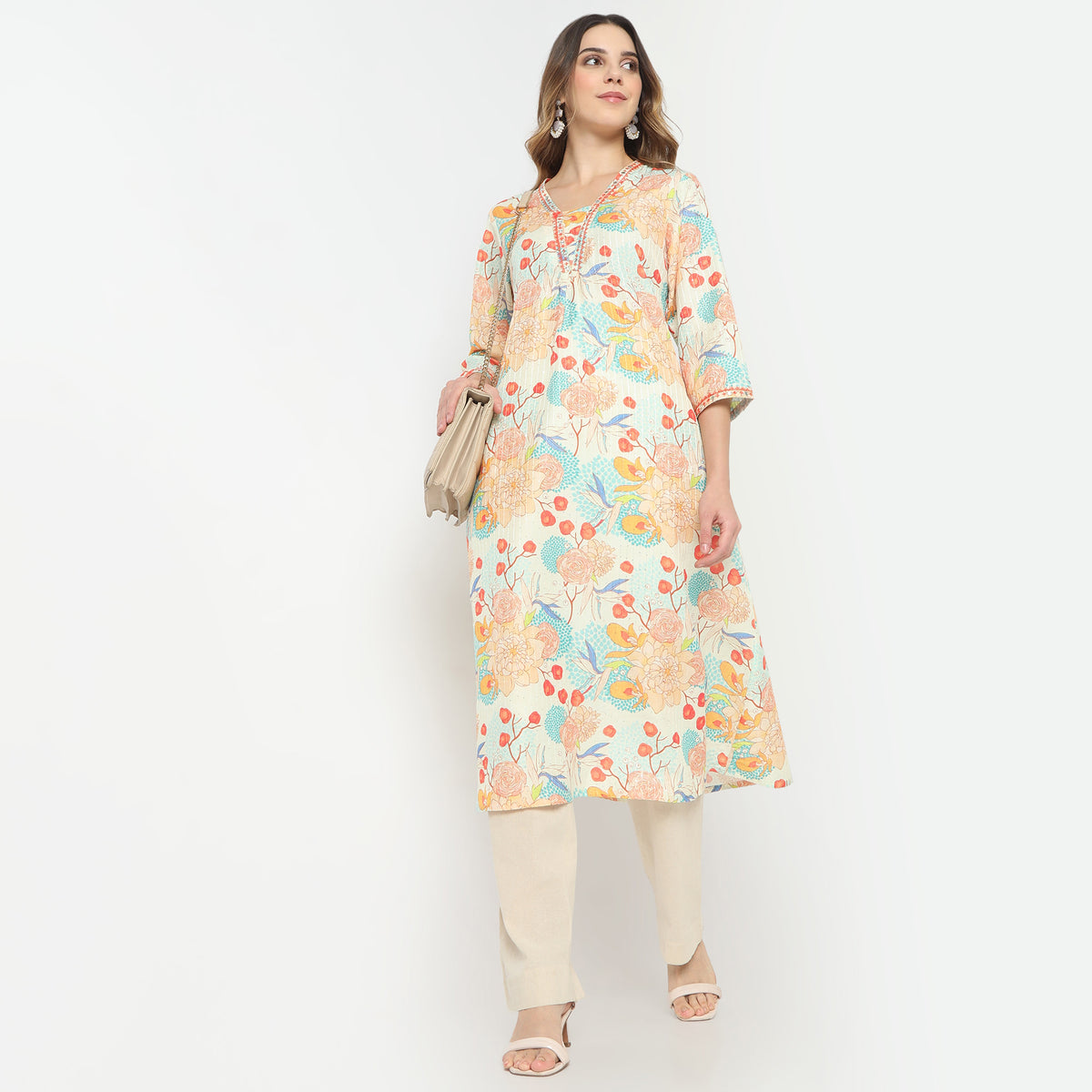 Flare Fit Printed V-Neck Kurta