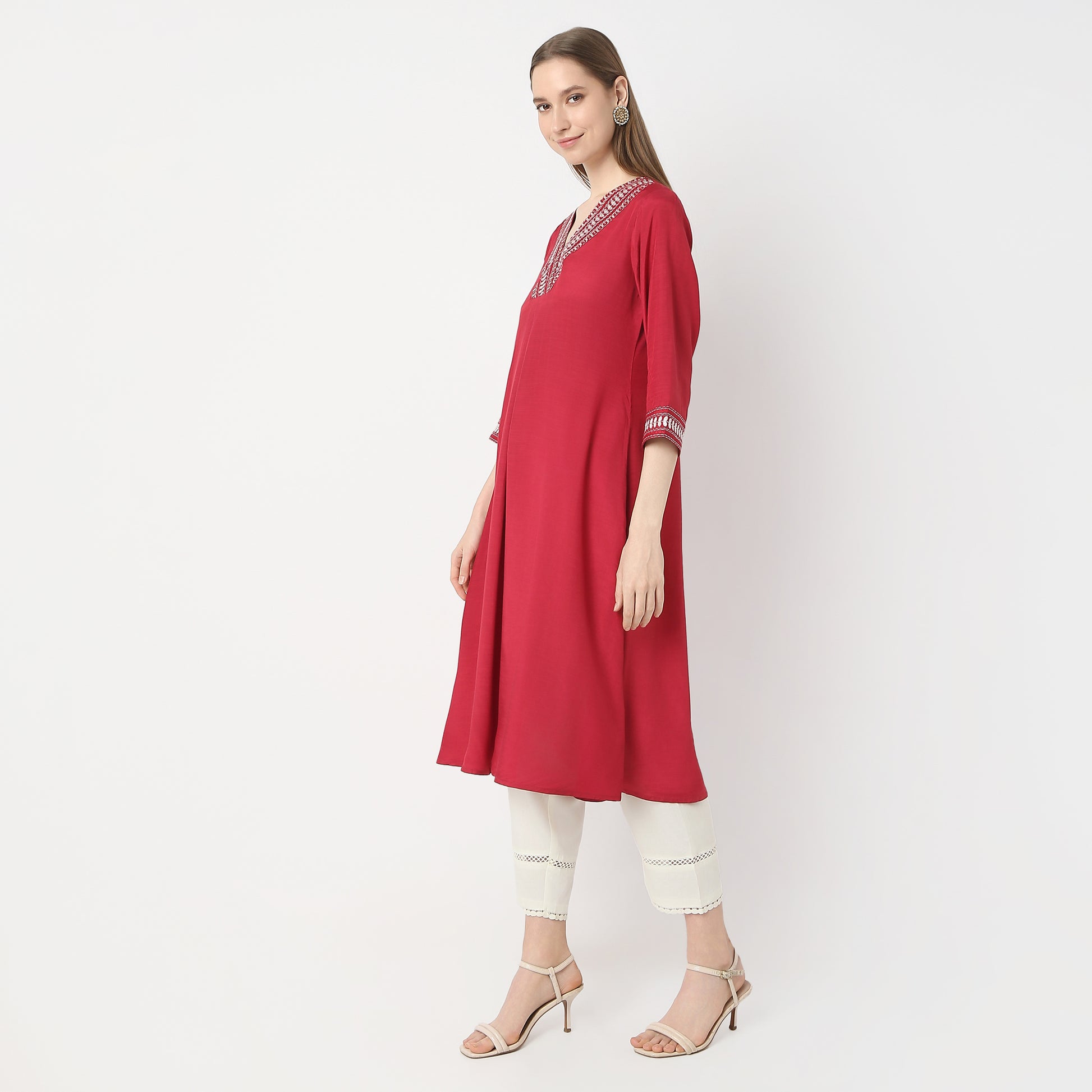 Flare Fit Embroidered Kurta