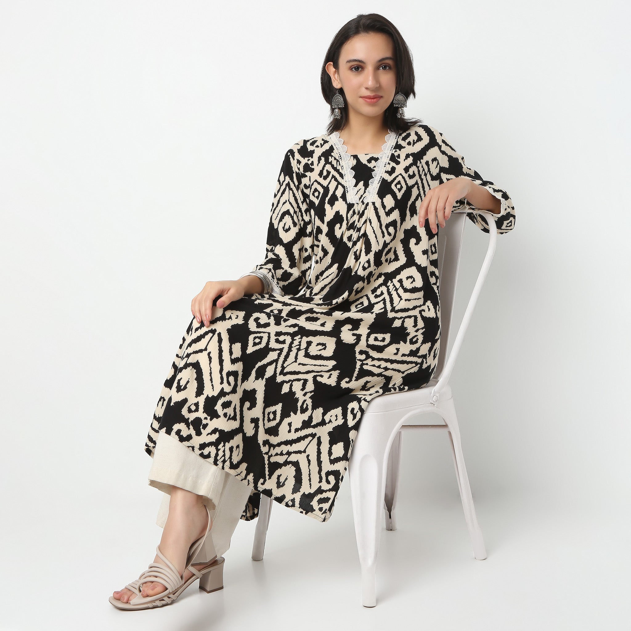 Flare Fit Printed V-Neck Kurta