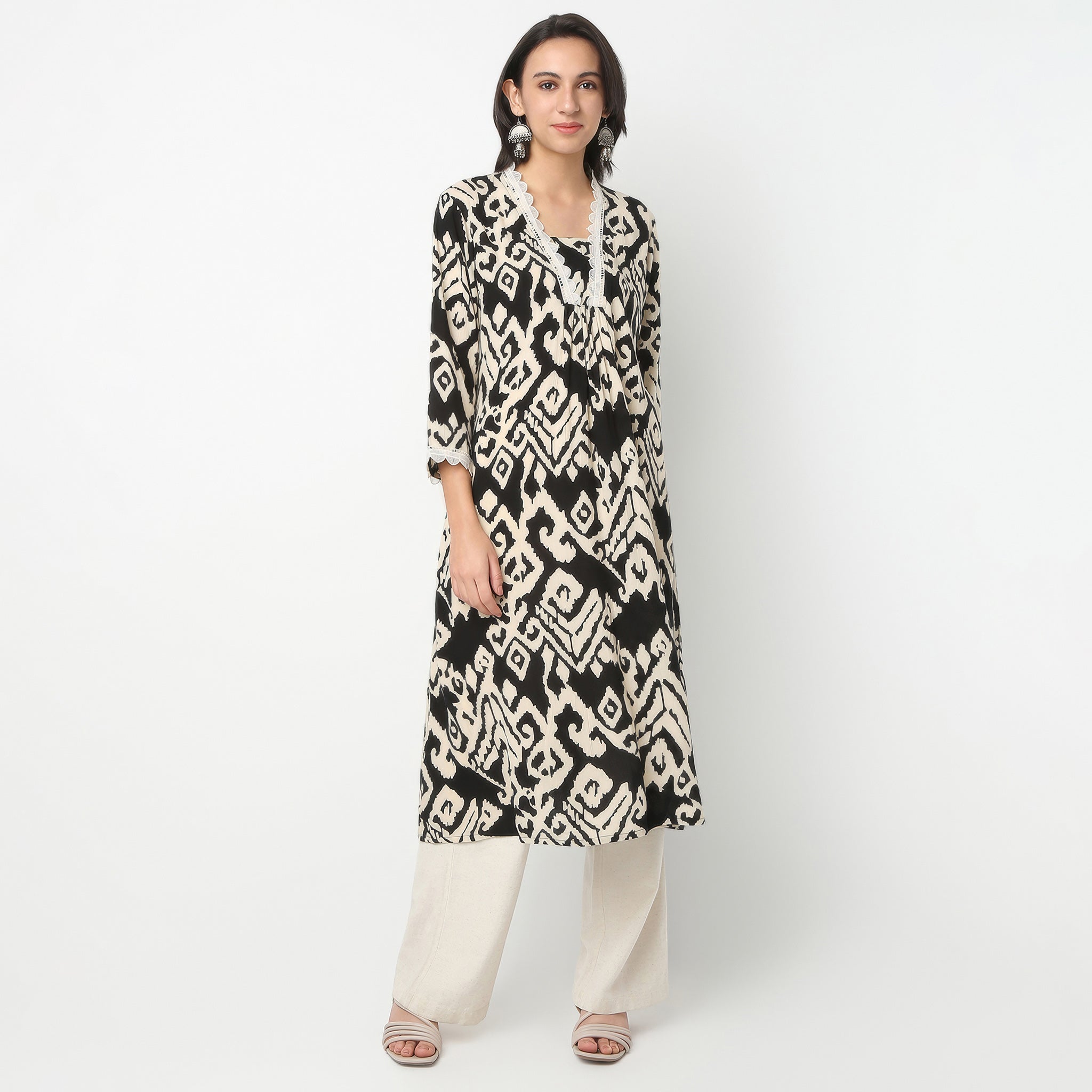 Flare Fit Printed V-Neck Kurta