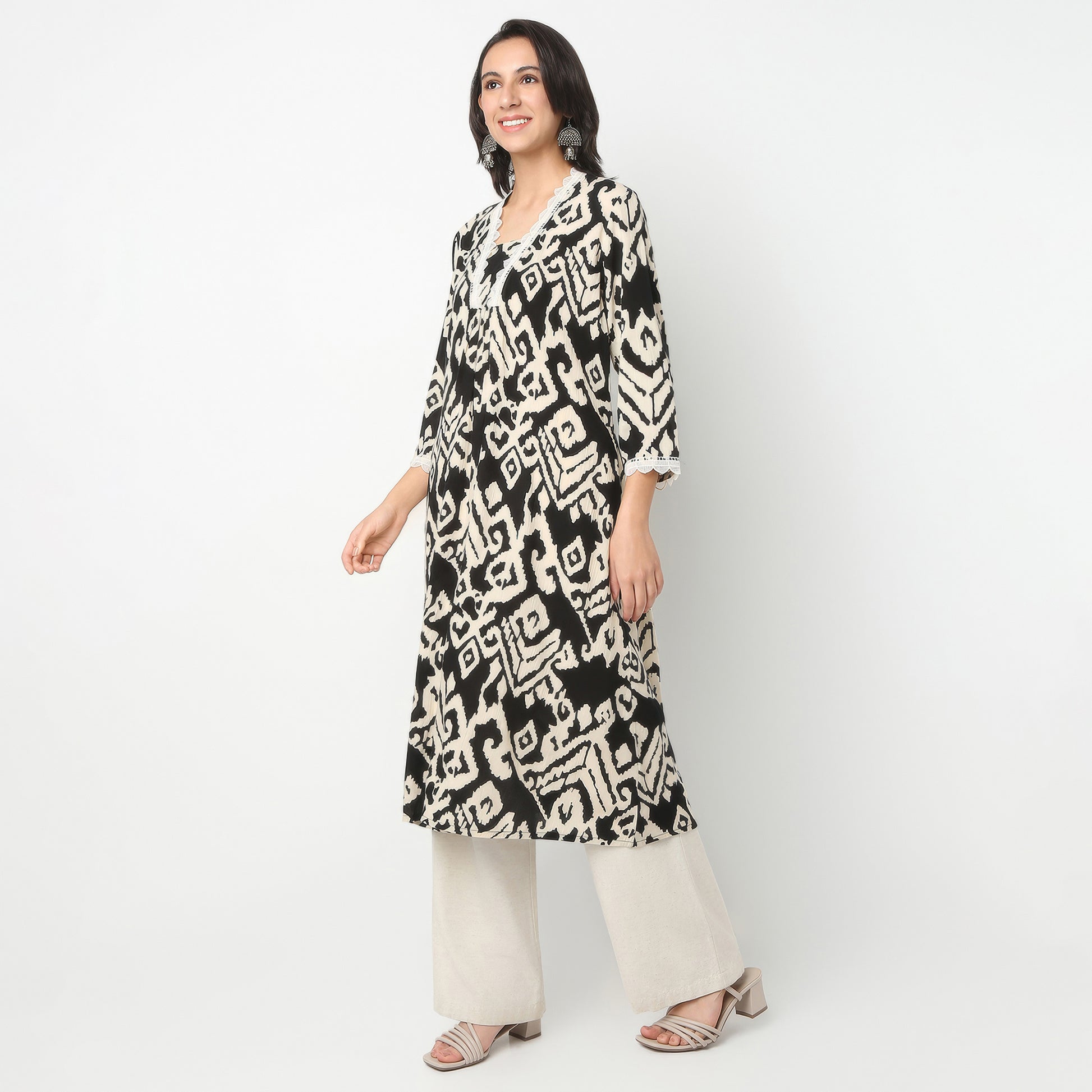 Flare Fit Printed V-Neck Kurta