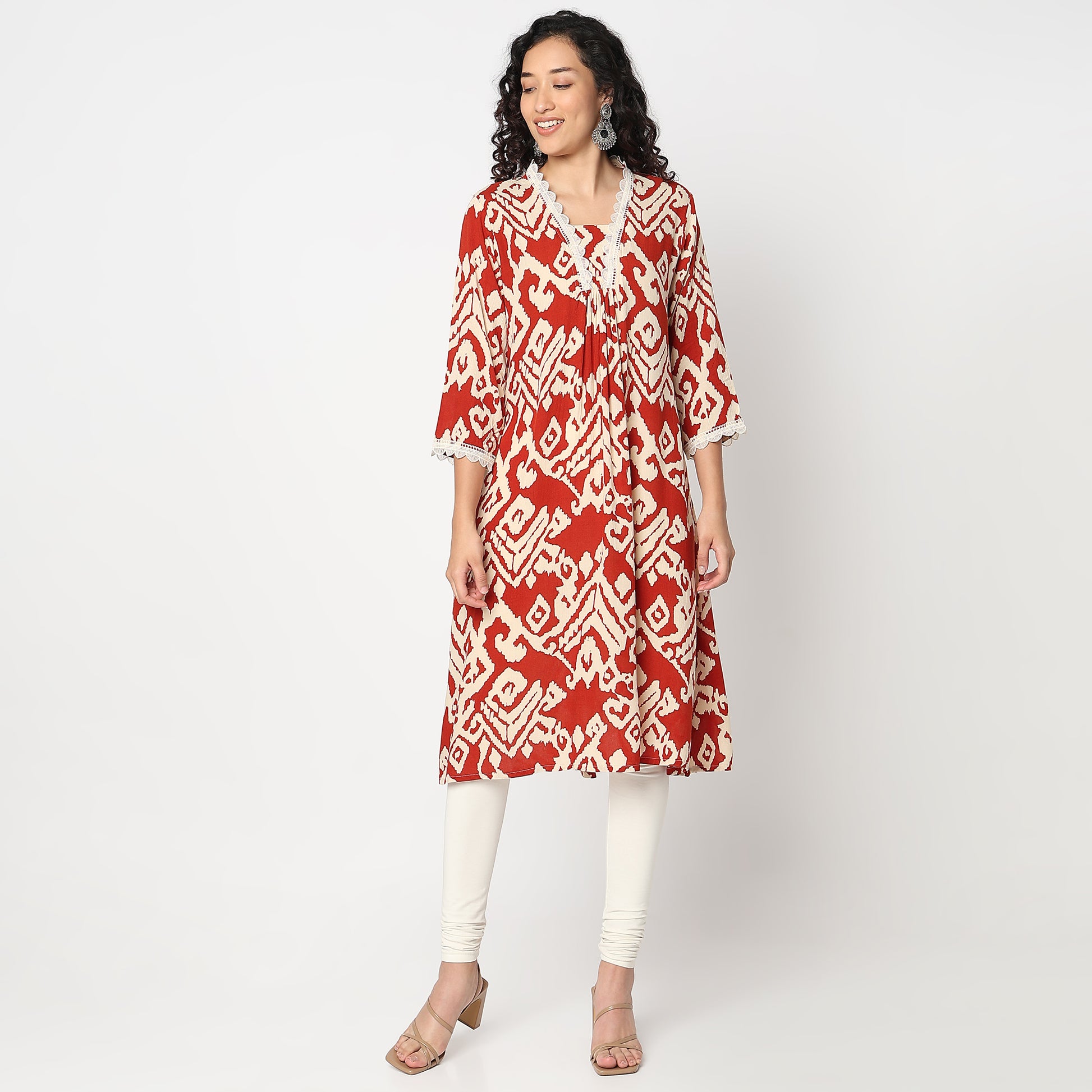 Flare Fit Printed V-Neck Kurta